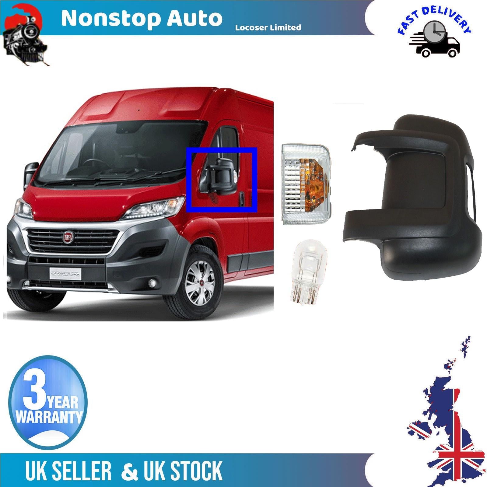Wing Mirror Cover Cap Short Arm Left + Indicator Lamp + Bulb For CITROEN Relay