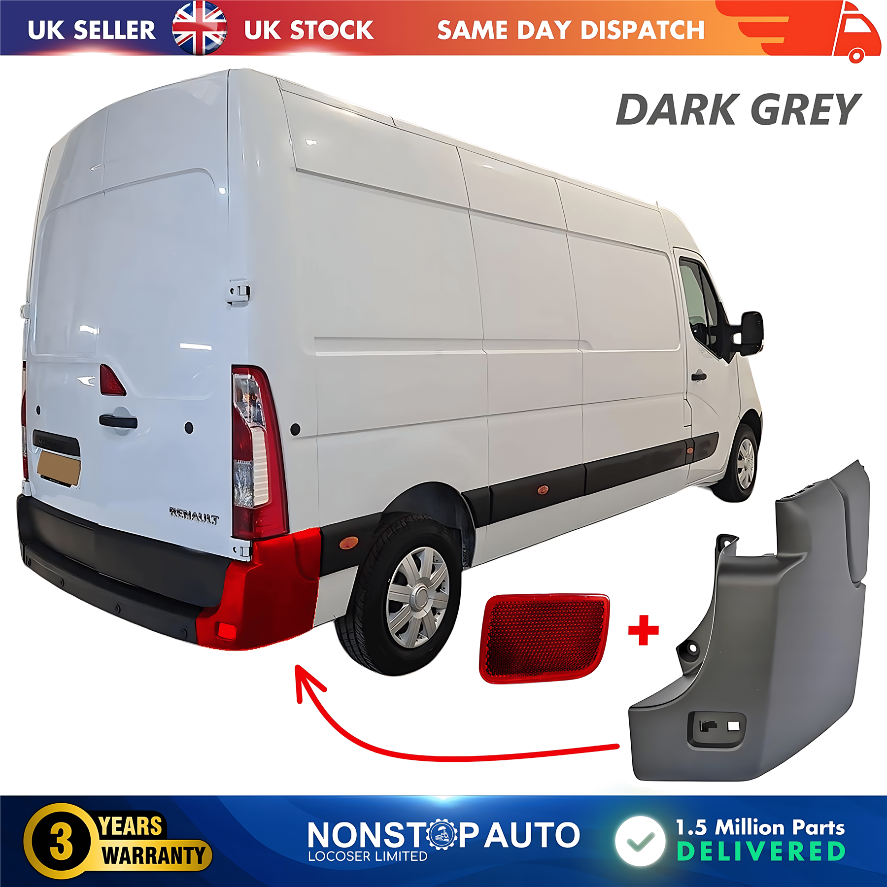 Rear Bumper Corner End and Reflector Right For RENAULT Master III 2009 on 851200001R