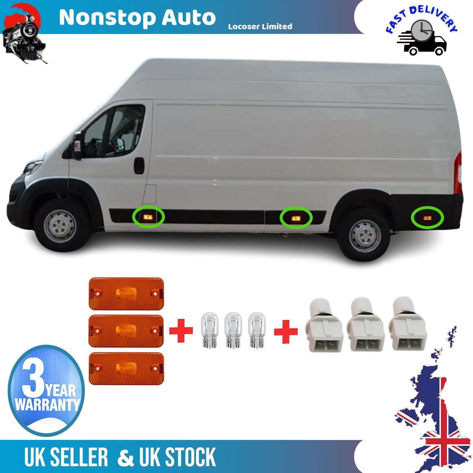 3X Side Marker Lamps Light Lens With Bulb Holder + Bulb For IVECO Daily 6303A1