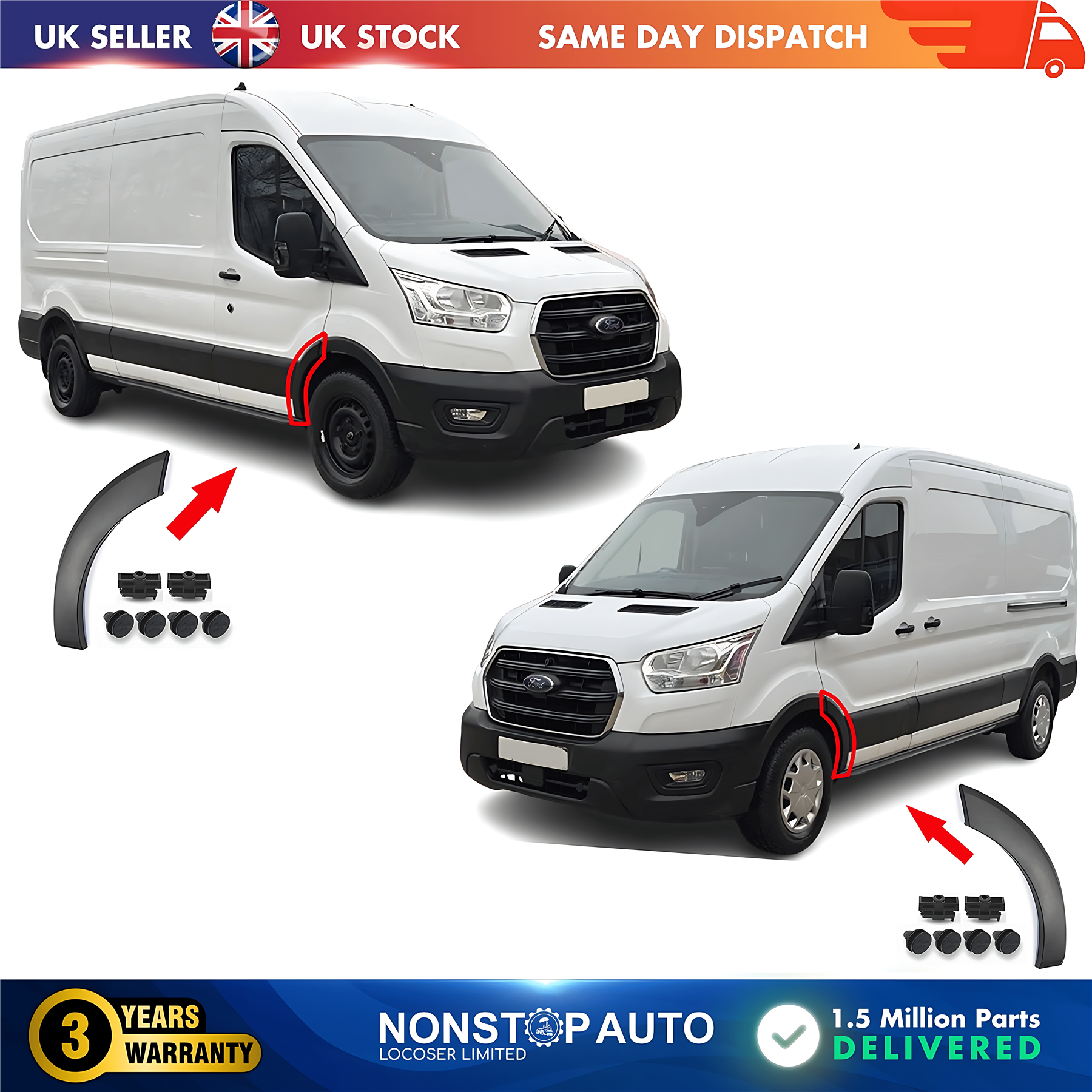 2X Wheel Arch Trim Moulding Front Left and Right For FORD Transit MK8 08.2013 on
