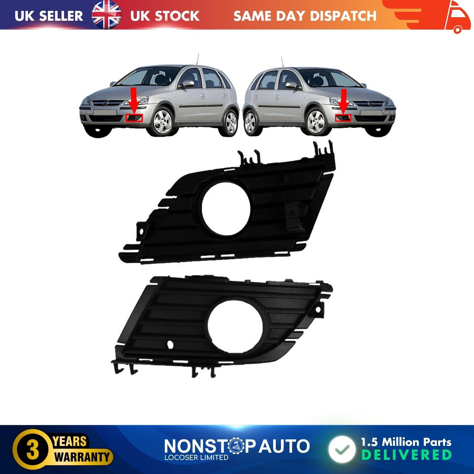 2X Front Bumper Grill Fog Light Panel Strip FOR Vauxhall Corsa C Combo 13132426