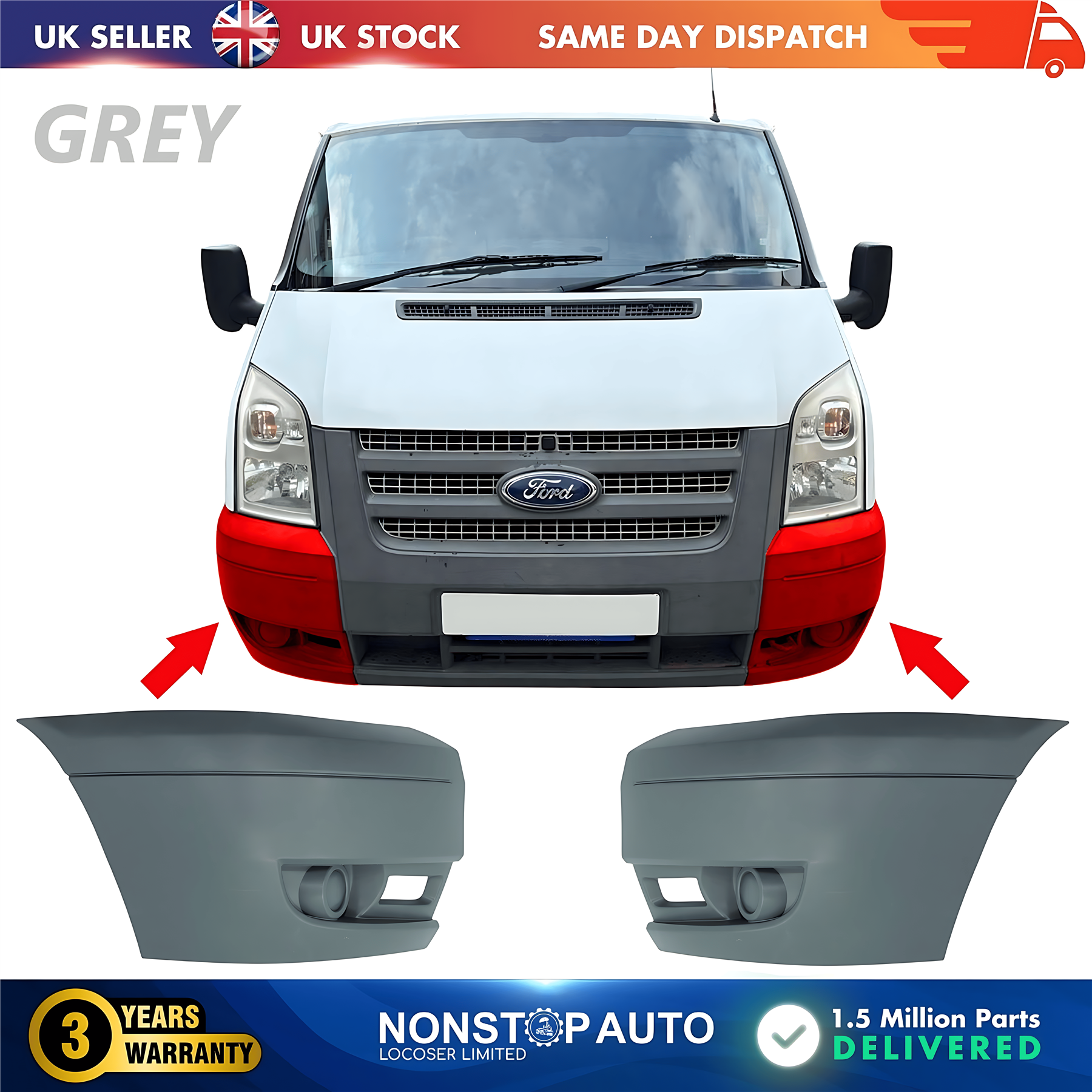 2X Front Bumper Corner Left and Right Nor Fog Hole For FORD Transit MK7 2006-2014 1437326 1437327