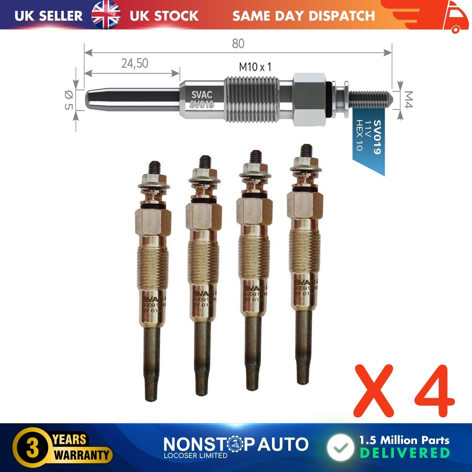 4X Glow Plugs For SANTANA PS10/Anibal 2.8 D 59625A
