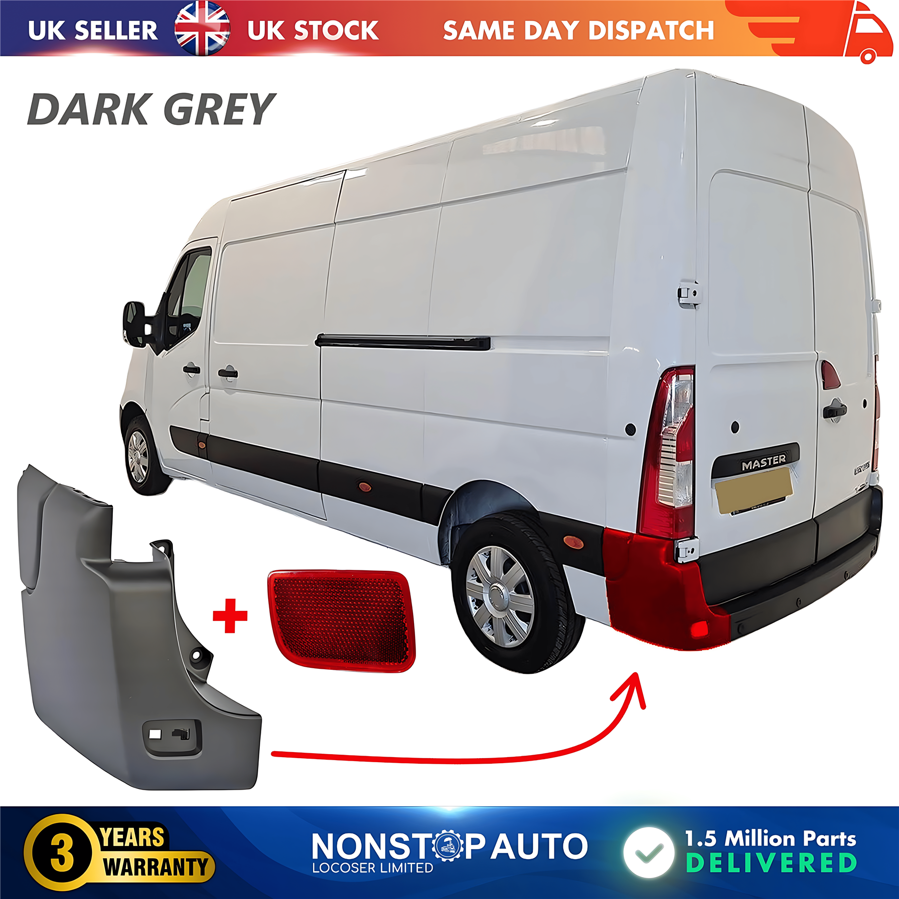 Rear Bumper Corner End and Reflector Left For RENAULT Master III 2009 on 851210001R