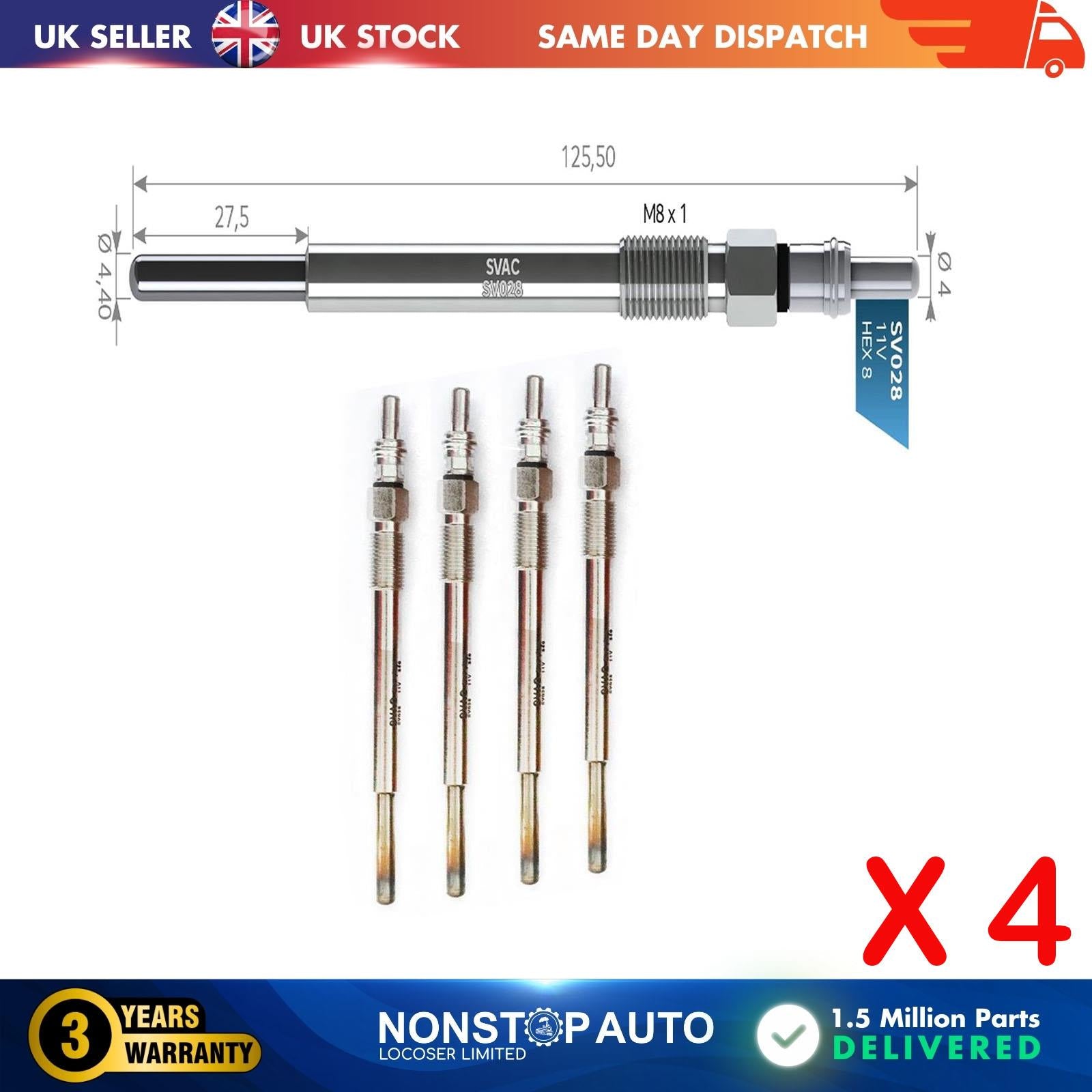 4X Glow Plugs For PEUGEOT 206 207 307 308 407 1007 3008 5008 Bipper Expert Partner 596079