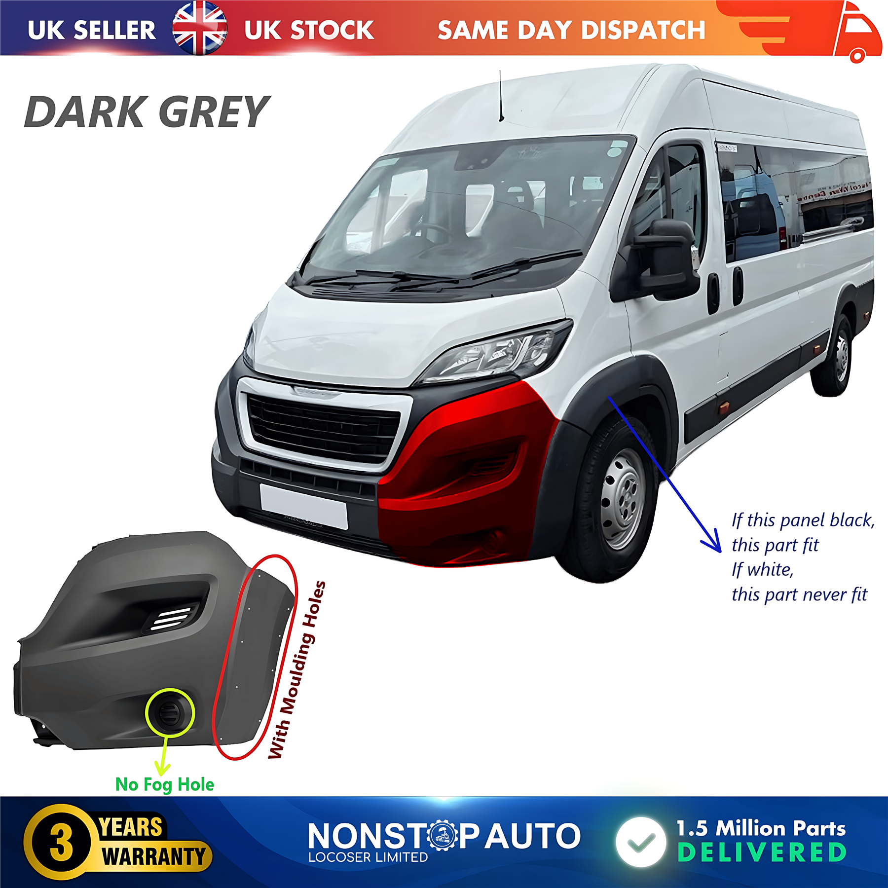 Front Bumper Corner Cap Left No Fog Hole For PEUGEOT Boxer 2014 on 1612473580