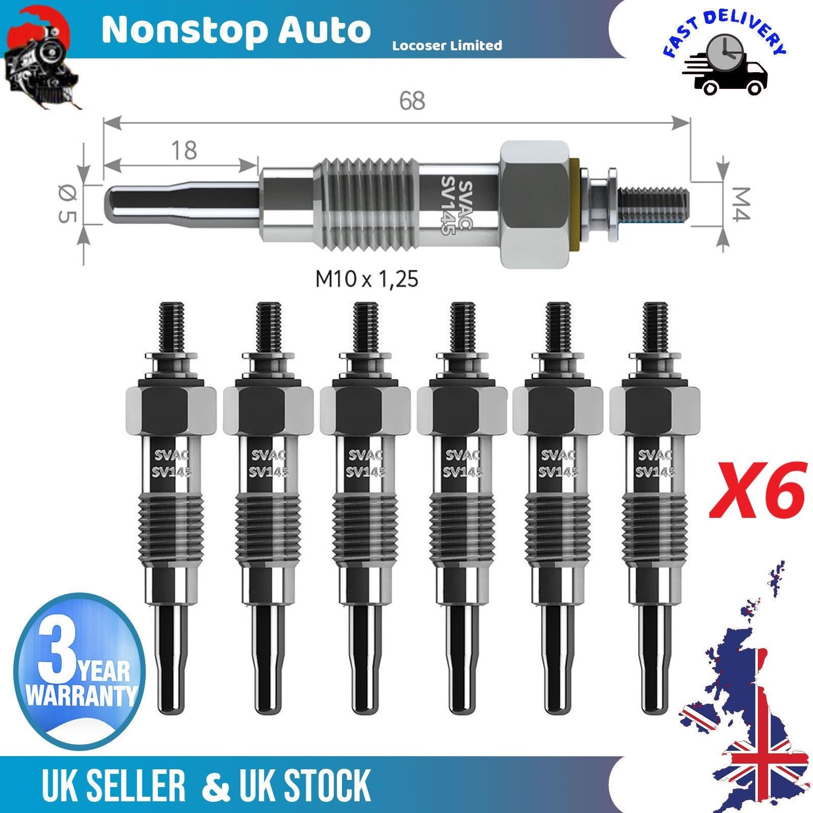 6X Glow Plugs For NISSAN Patrol III 3.3 D Pick Up 2.5 D 4WD 1106510G00