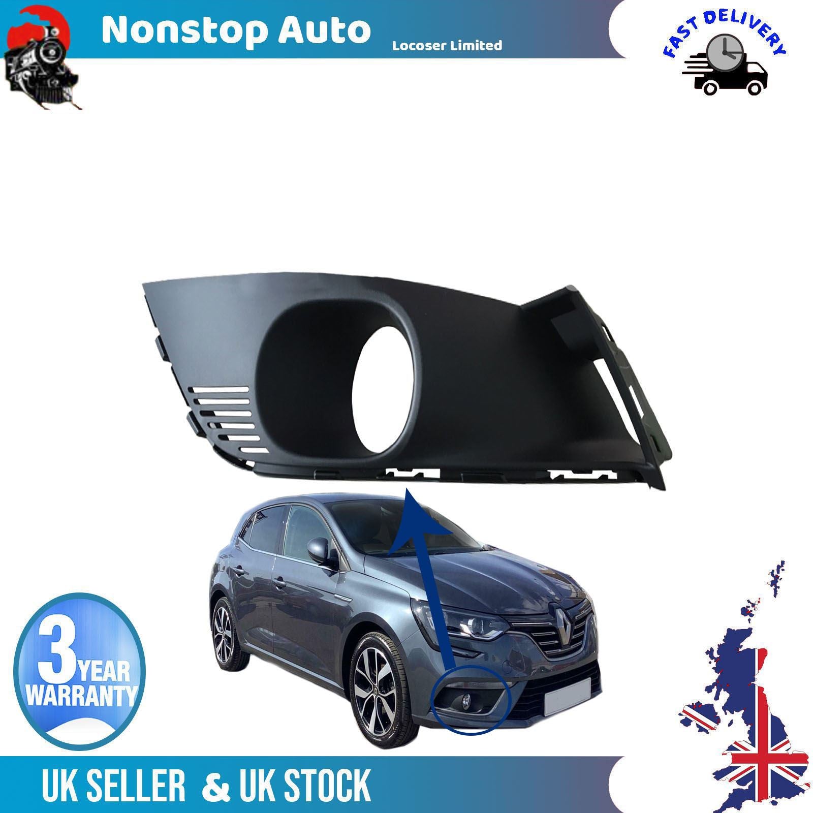 Bumper Fog Light Air Grill Strip Right Side Fits Renault Megane Mk4 261528419R