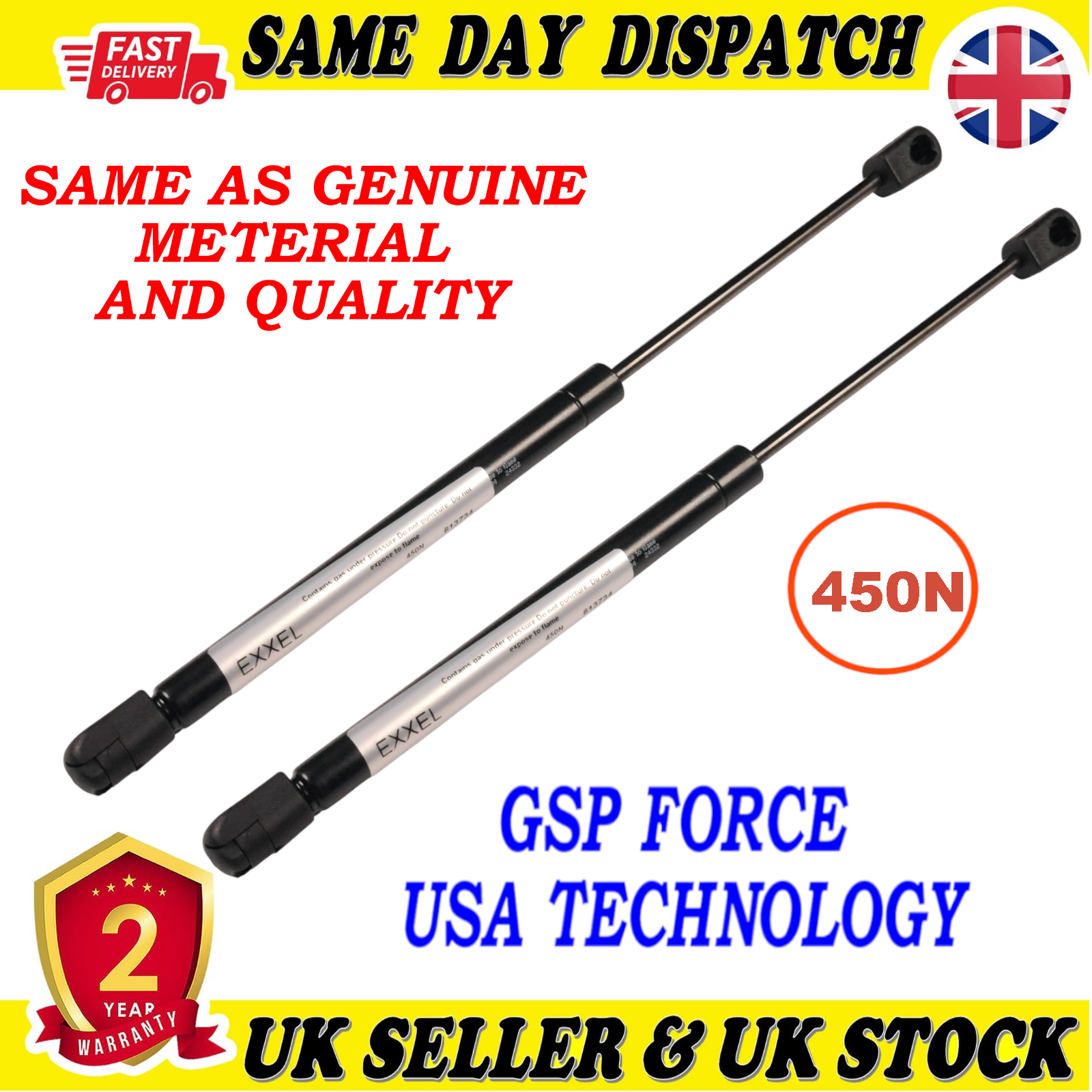 2X TAILGATE BOOT GAS STRUTS 450 Newton FOR JEEEP GRAND CHEROKEE III 55394472AA