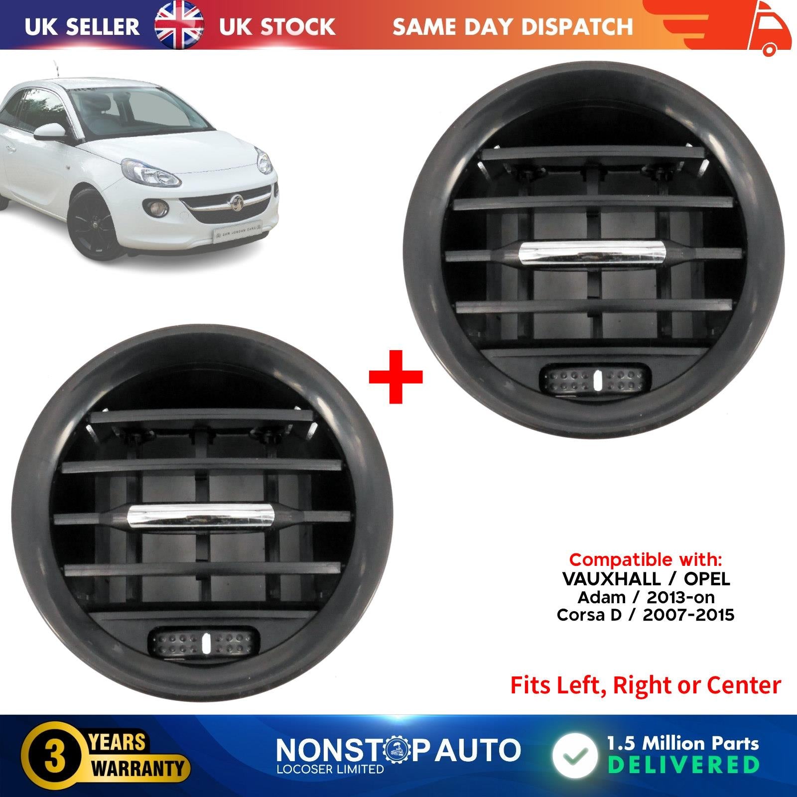 2x Dashboard Air Vent Grille with Chrome Trim For VAUXHALL Adam Corsa D 13417362