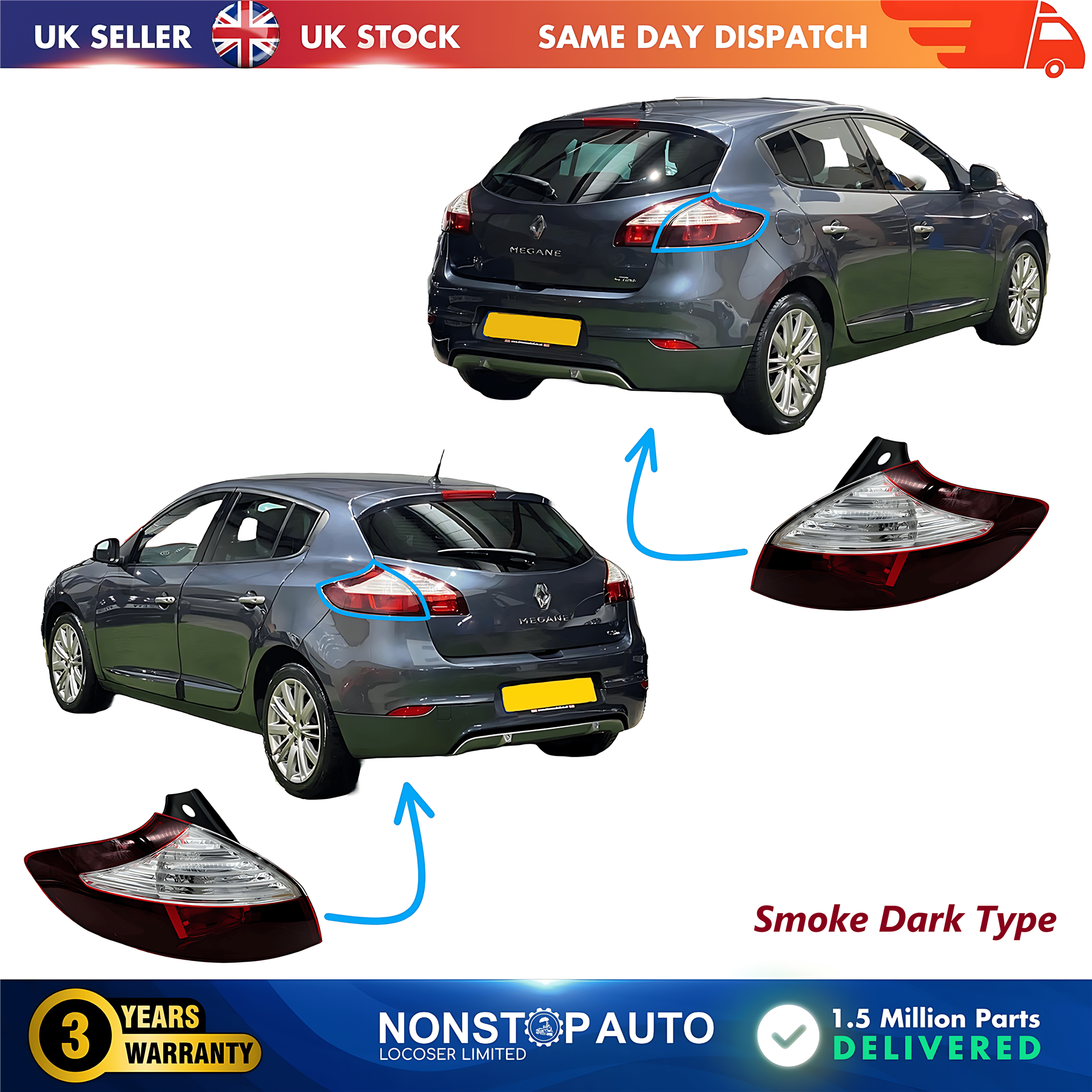 2X Rear Outer Light Lamp Left and Right For RENAULT Megane III 2013-2016 265550548R 265501650R