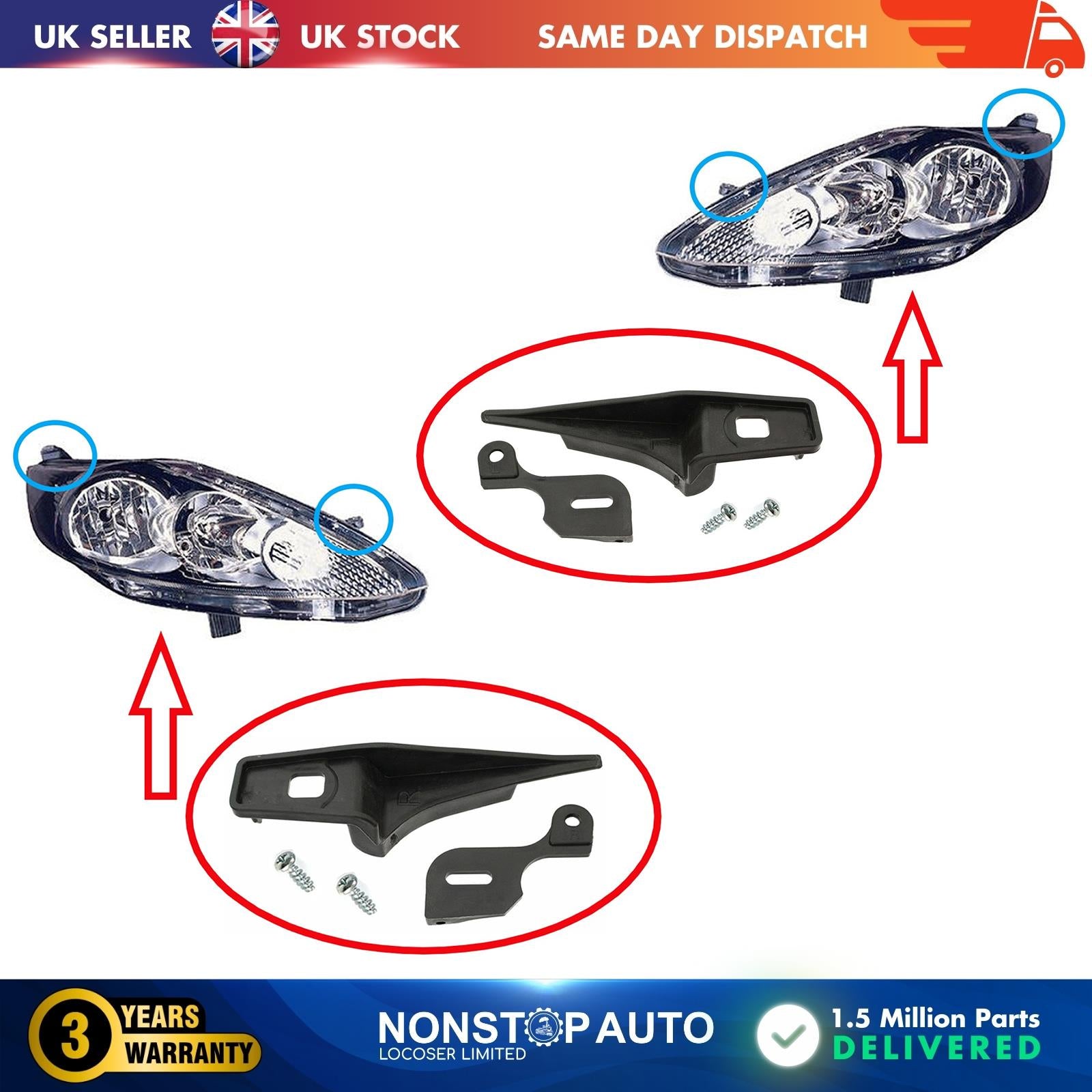 2X Headlight Repair Kit Bracket Mount Clips Left and Right For FORD Fiesta 2008-2013 1734615 8A6113W030AJ