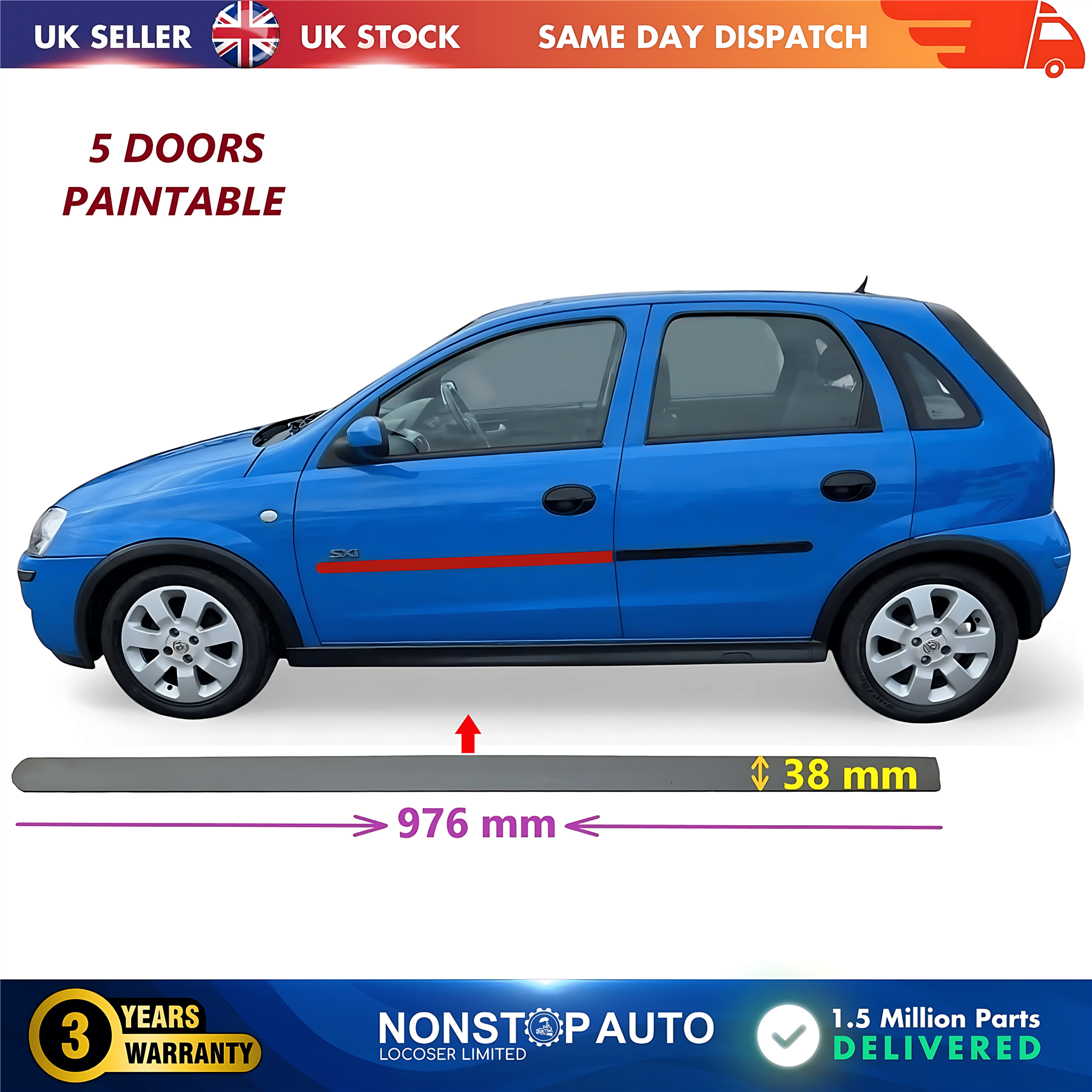 Door Moulding Trim Panel Paintable Front Left For VAUXHALL Corsa C 2001-2006 5171187