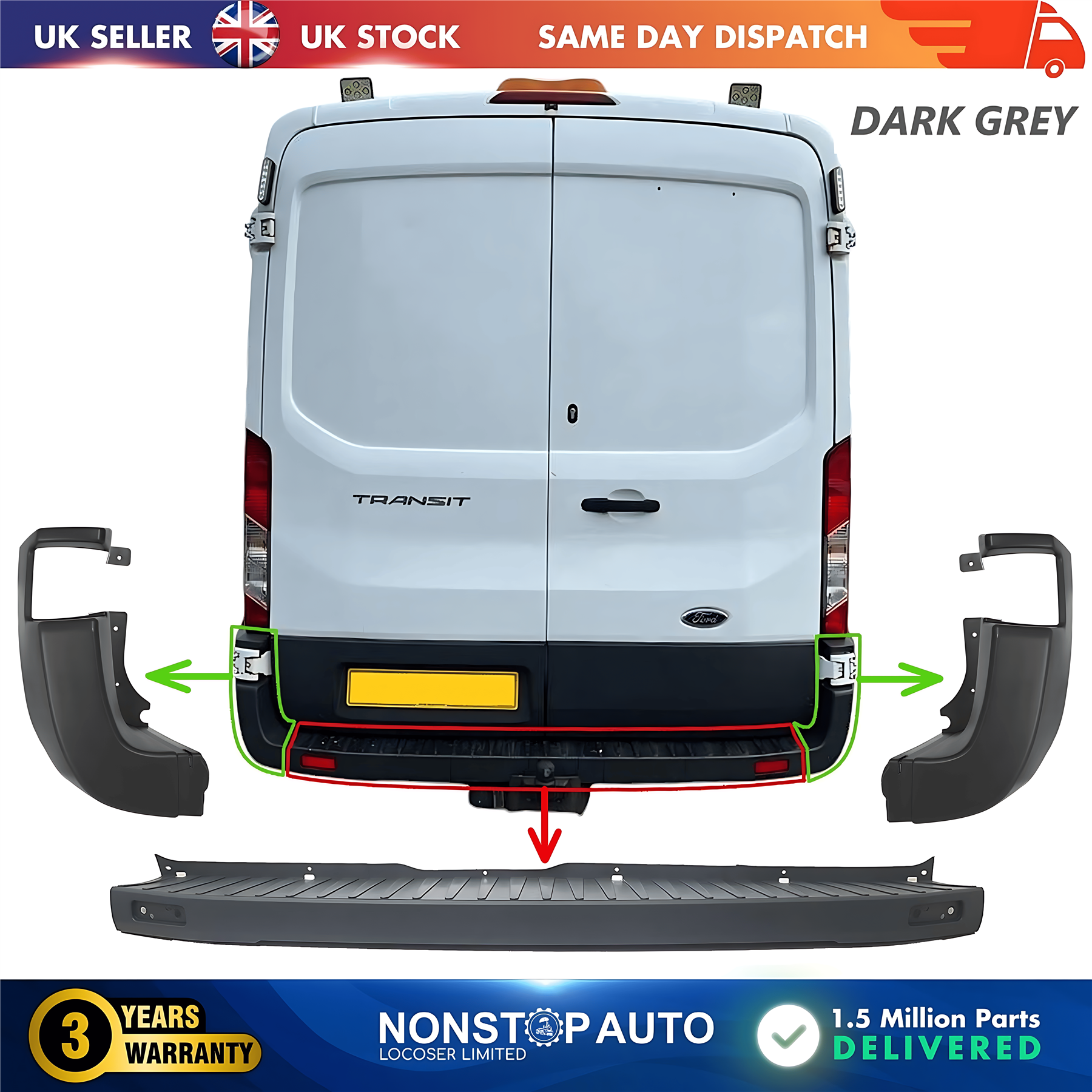 Rear Bumper Set For FORD Transit MK8 V363 08.2013 on