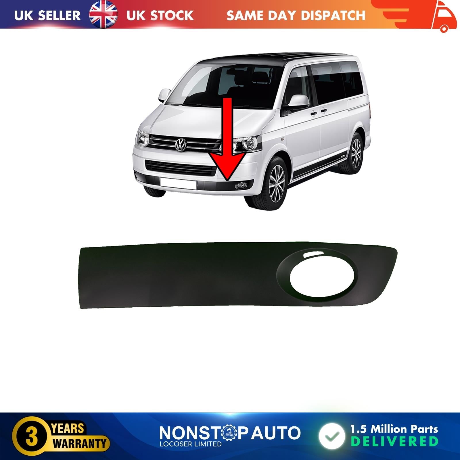 FOR VW TRANSPORTER T5  FRONT BUMPER GRILL TRIM BOTTOM Fog Light LEFT 7E0807489A