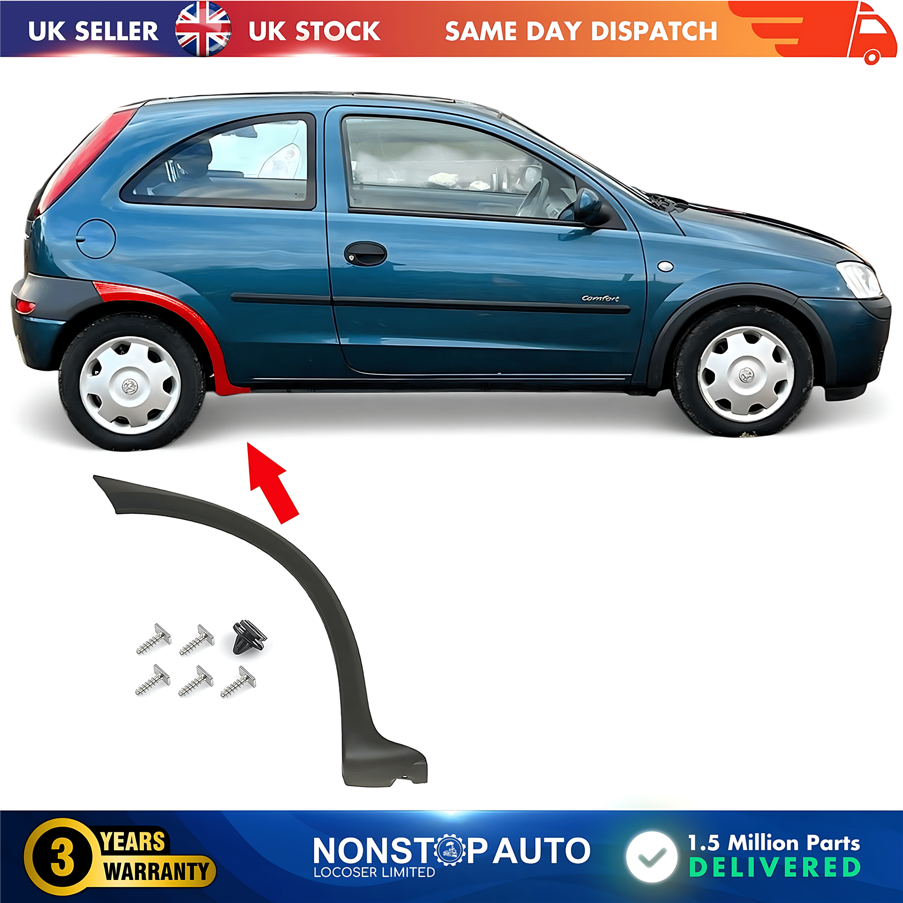 Wheel Arch Trim Moulding Rear Right For VAUXHALL Corsa C 2000-2003 172891