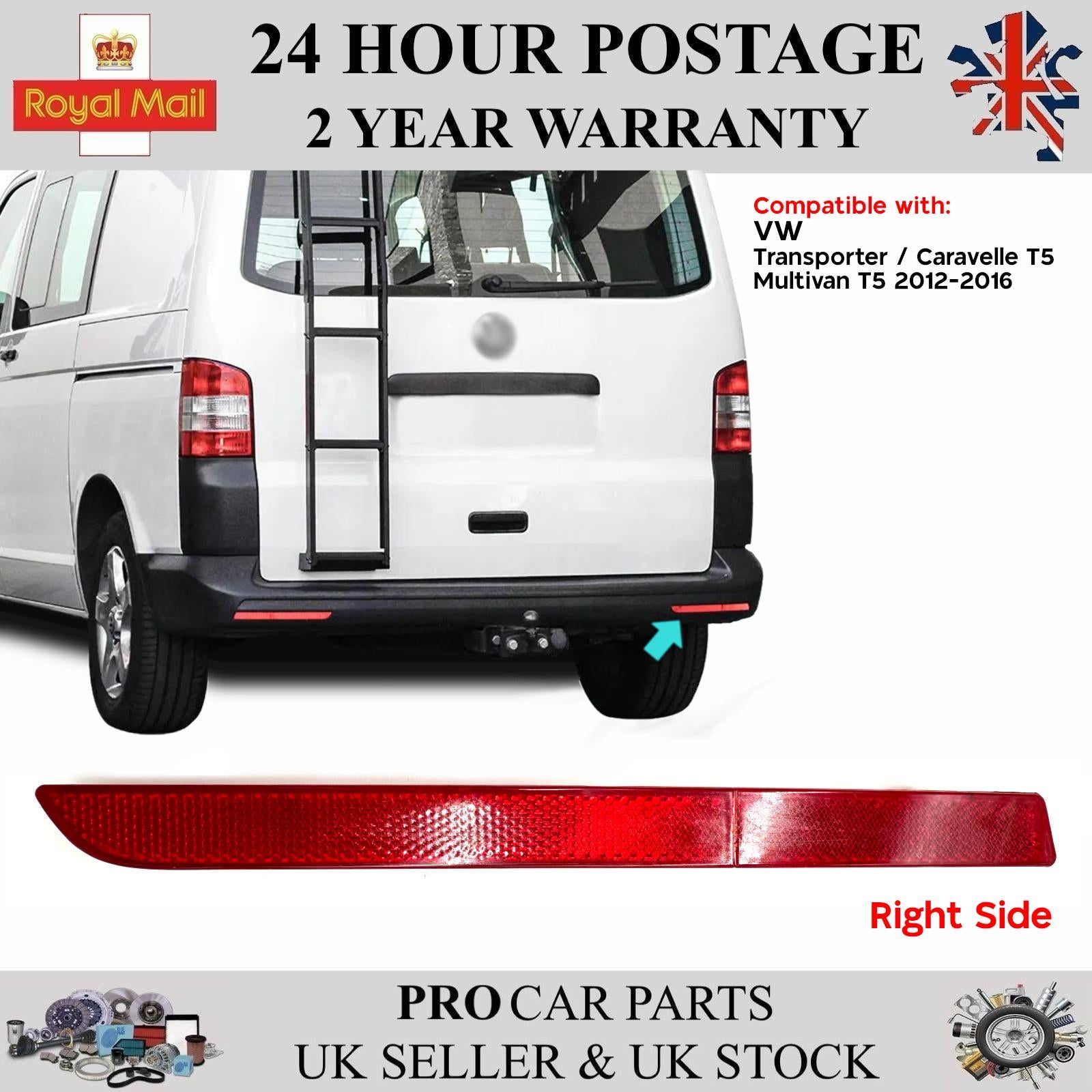 Rear Bumper Reflector Right Side For VW Transporter Caravelle T5 7E0945106A