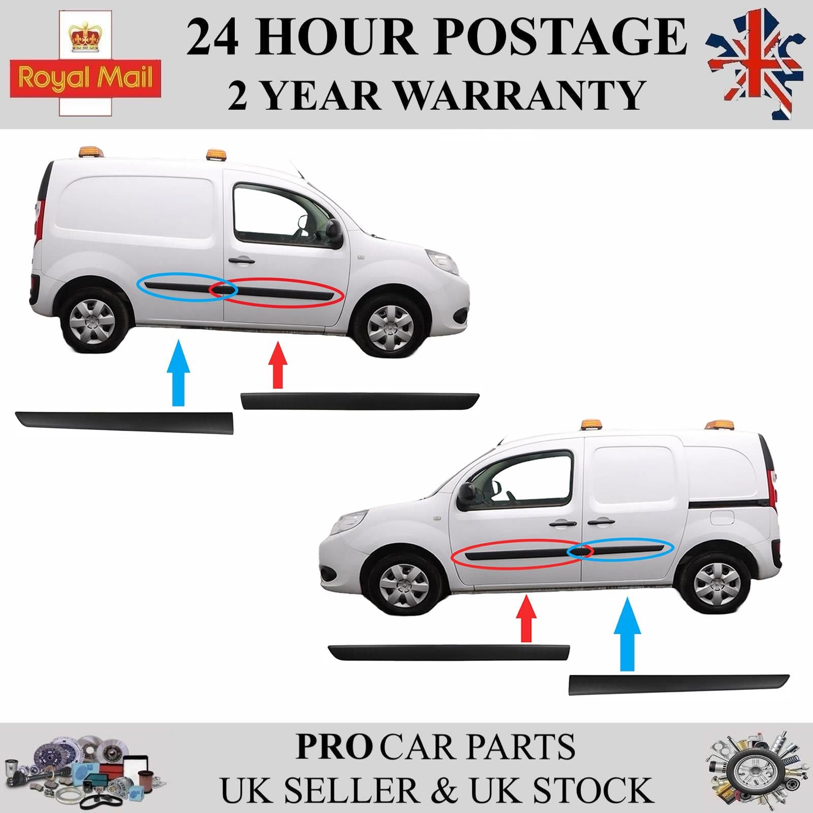 4X Door Panel Trim Moulding Front and Rear Left and Right For RENAULT Kangoo 2009 on 8200439111 8200439115 8200439113 8200439118