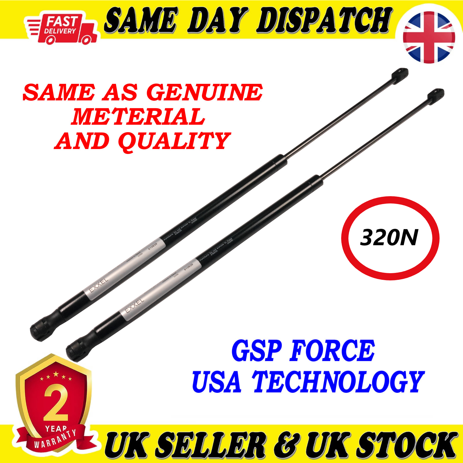 2X TAILGATE BOOT GAS STRUTS 320 Newton  FOR MERCEDES 2049800964