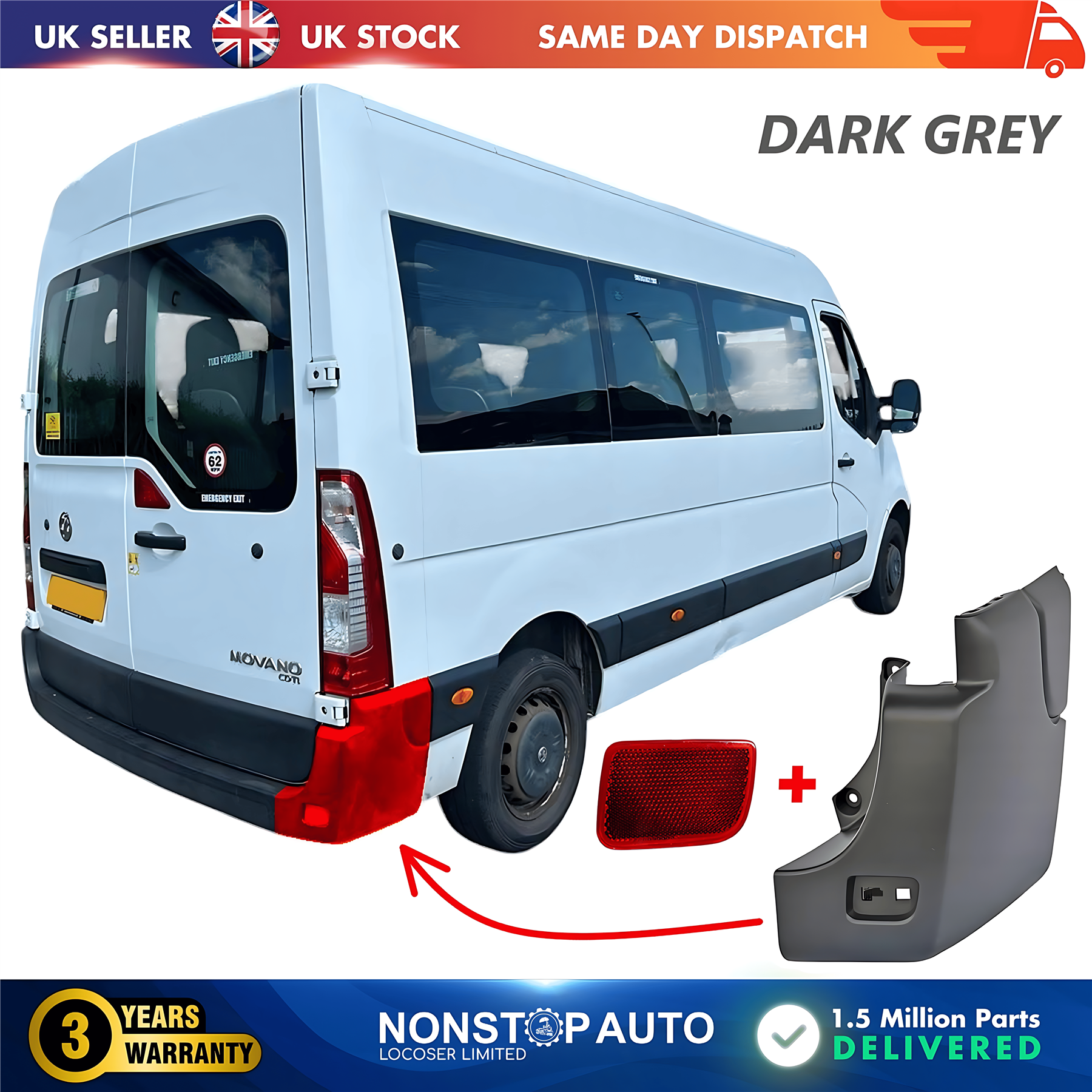 Rear Bumper Corner End and Reflector Right For VAUXHALL Movano B 2009 on 851200001R