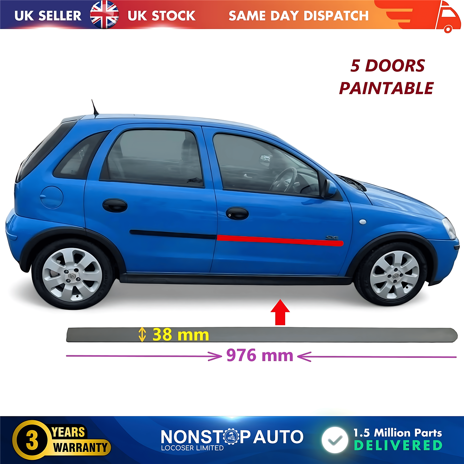 Door Moulding Trim Panel Paintable Front Right For VAUXHALL Corsa C 2001-2006 5171186
