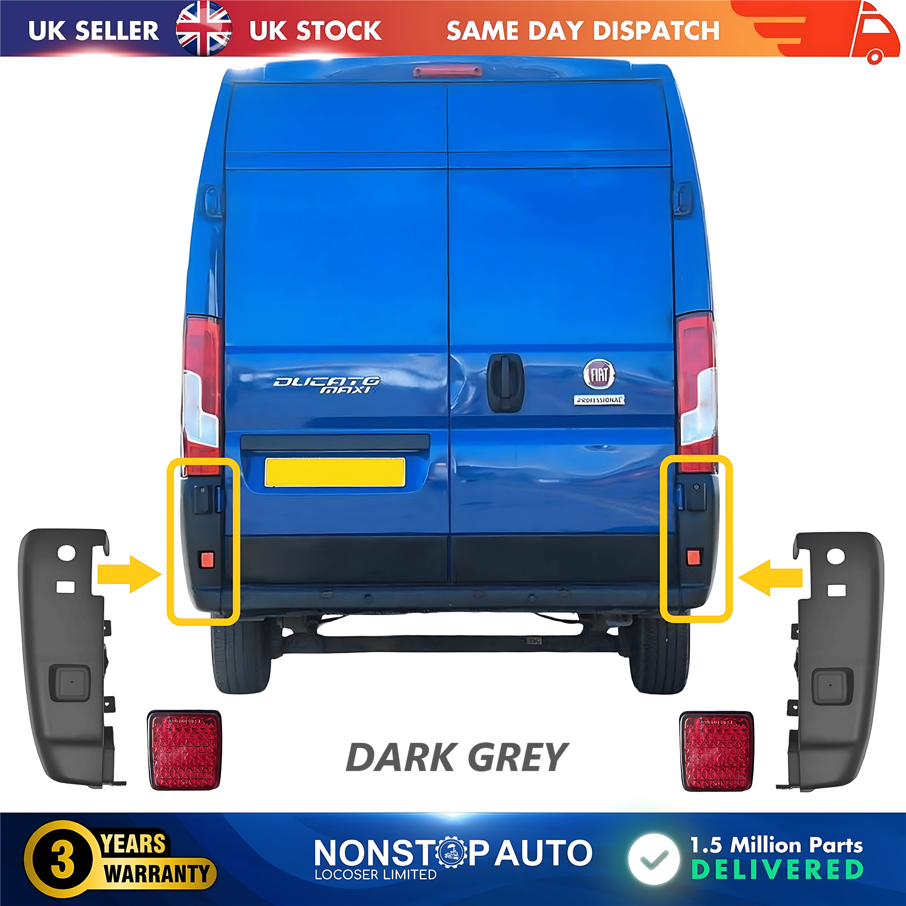 2X Rear Bumper Corner End Left and Right with Reflector For CITROEN Relay PEUGEOT Boxer FIAT Ducato 2006 on