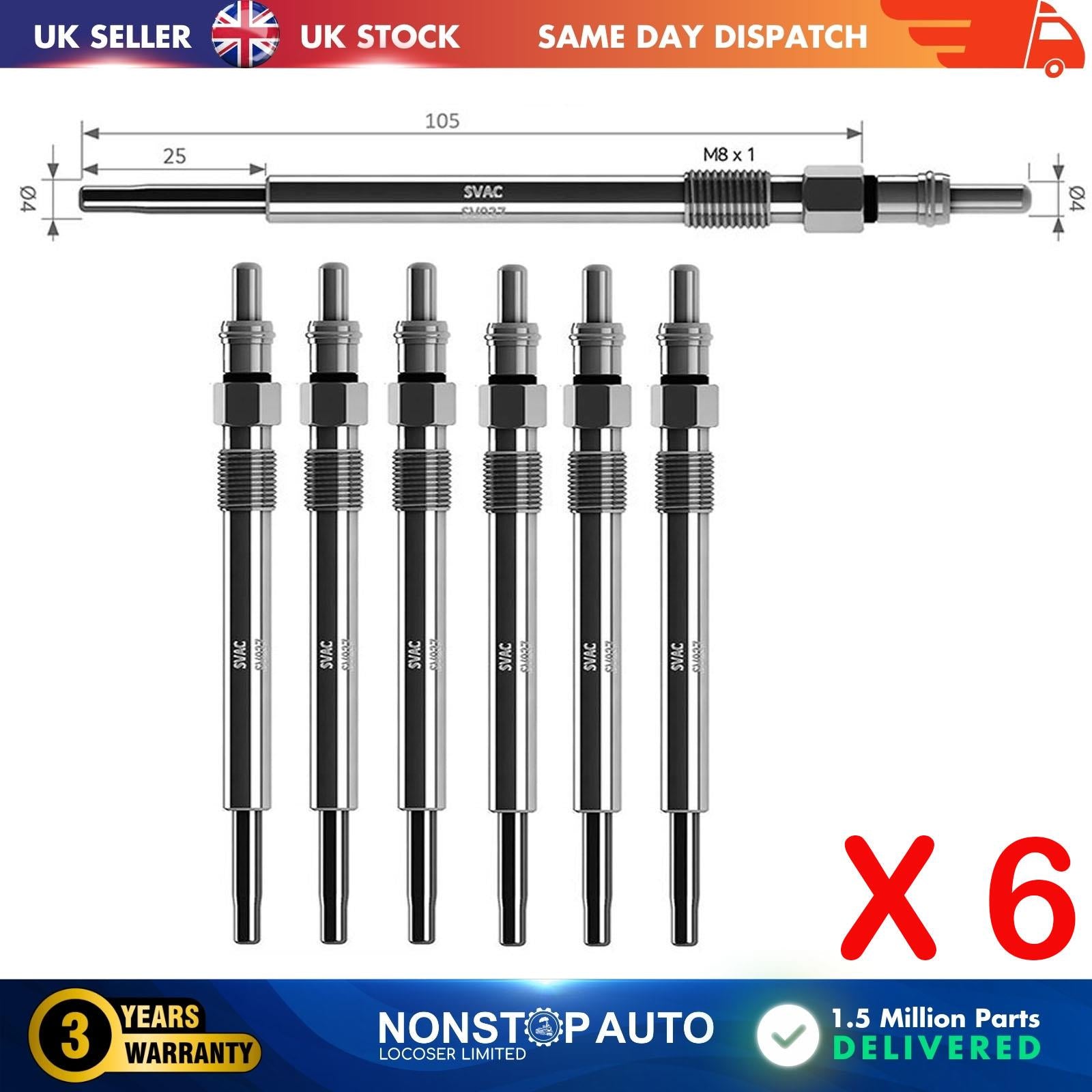 6X Glow Plugs For PEUGEOT 407 607 2.7 HDi  596076