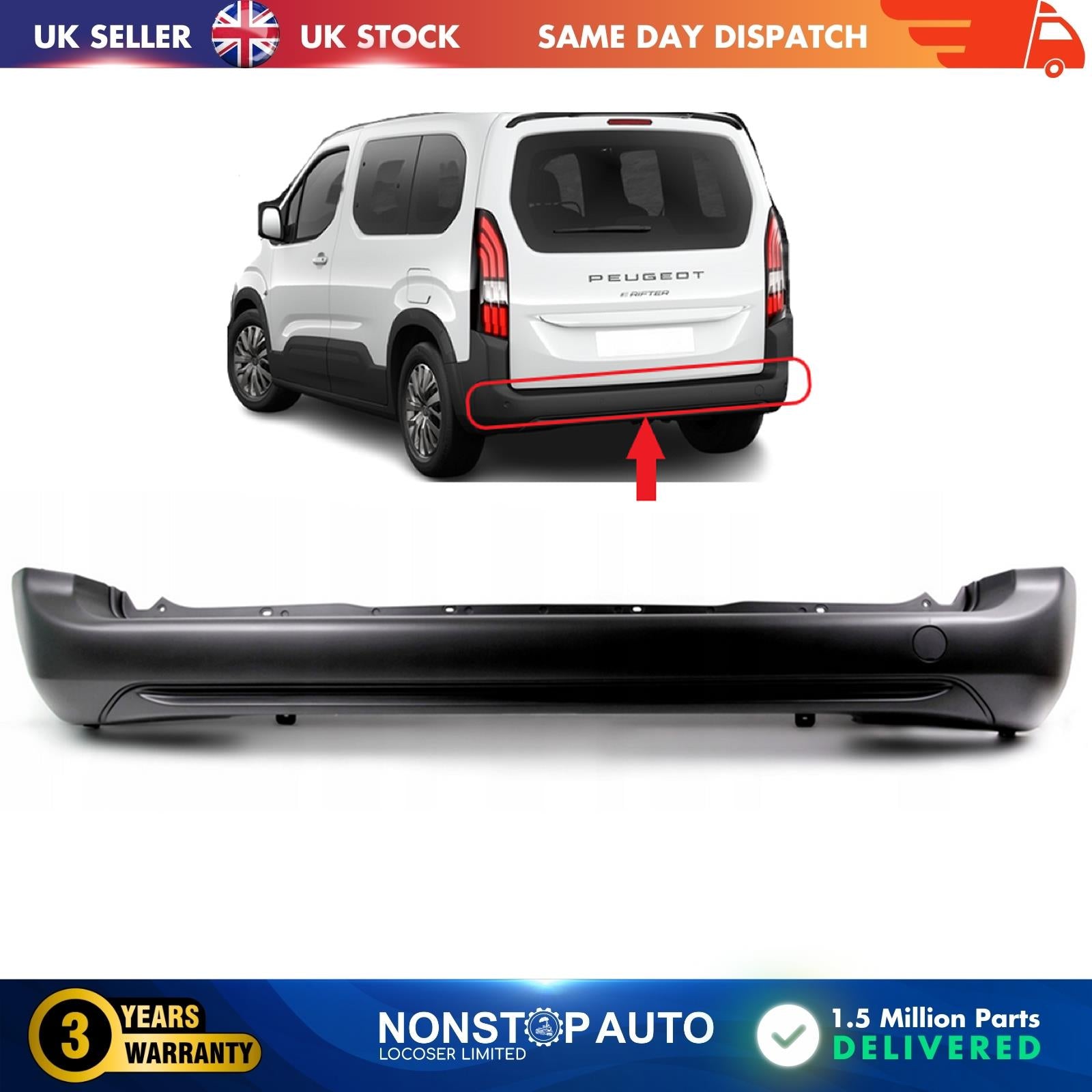 REAR BUMPER TEXTURED BLACK FOR CITROEN BERLINGO VAUXHALL COMBO PEUGEOT PARTNER RIFTER 1633557180