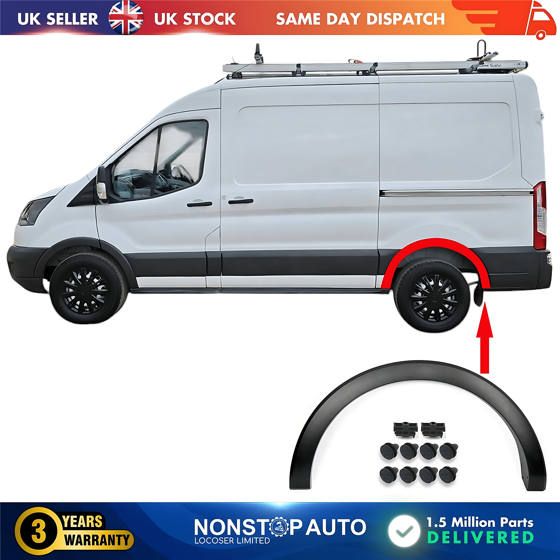 Wheel Arch Trim Moulding Rear Left For FORD Transit MK8 08.2013 on 1948509