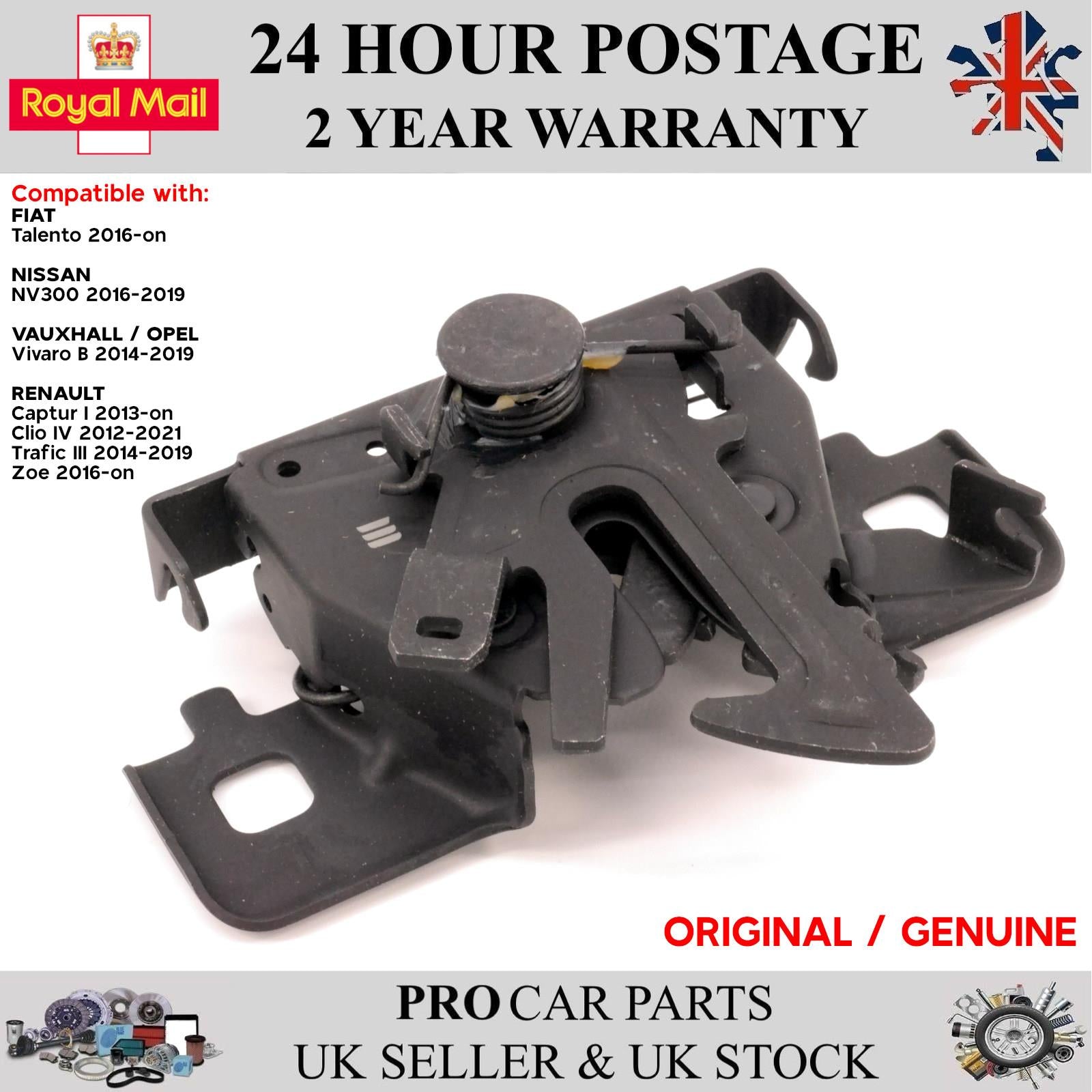Bonnet Hood Lock Catch Genuine RENAULT Fits Captur Clio IV Trafic III Zoe FIAT Talento NISSAN NV300 VAUXHALL Vivaro B 656015563R