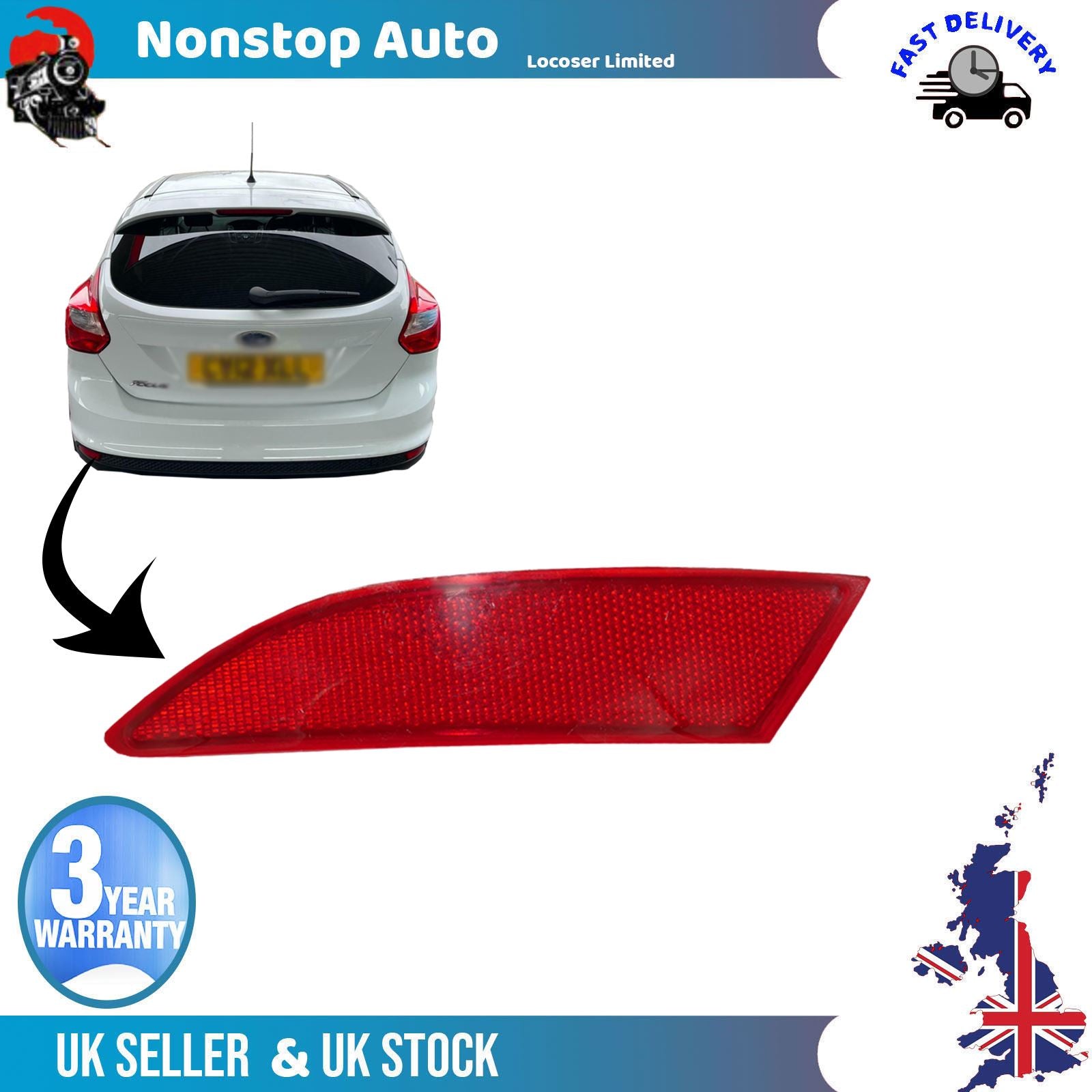 REAR LEFT SIDE BUMPER REFLECTOR FITS FORD FOCUS BM51515COAA