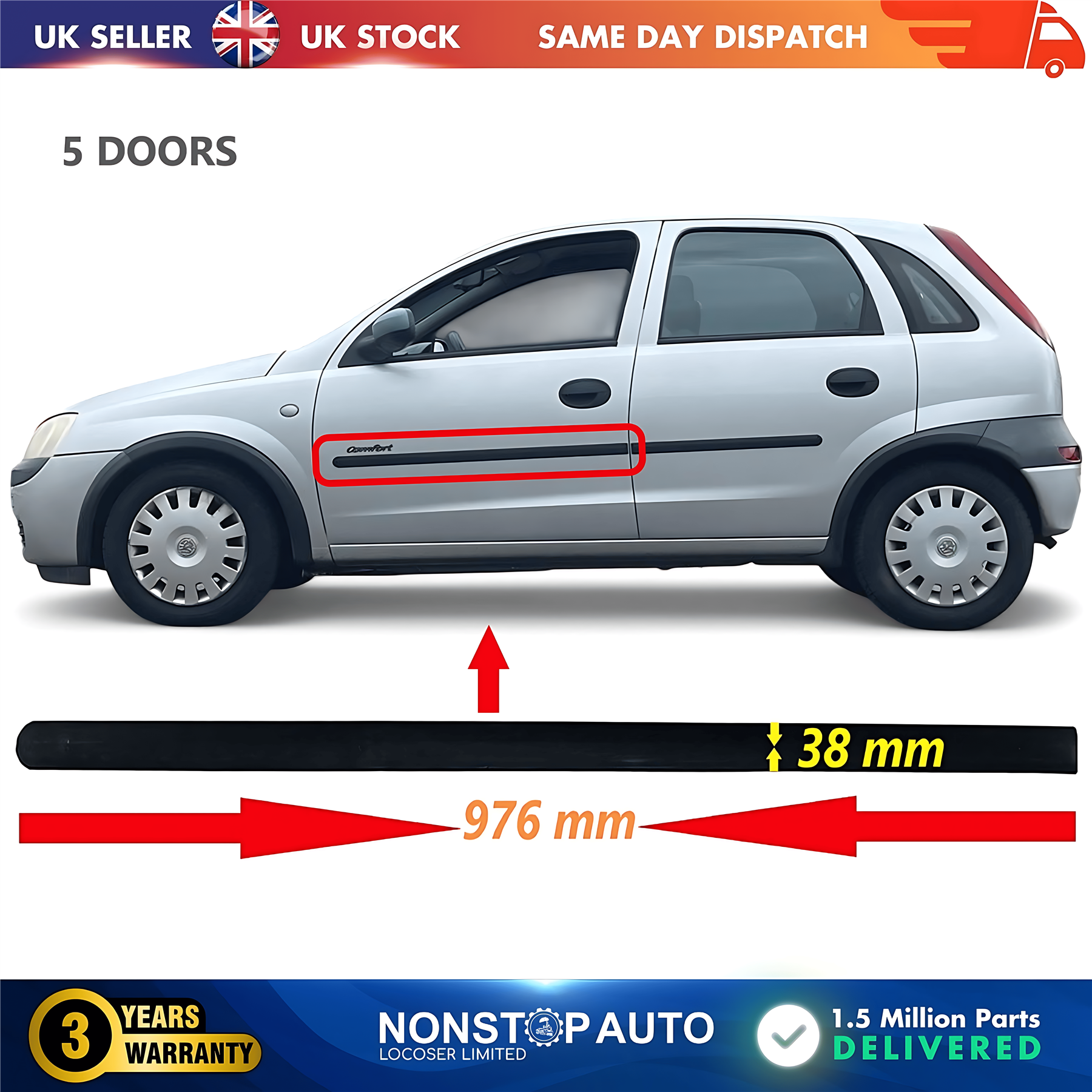 Door Moulding Trim Panel Front Left For VAUXHALL Corsa C 2001-2006  5171547