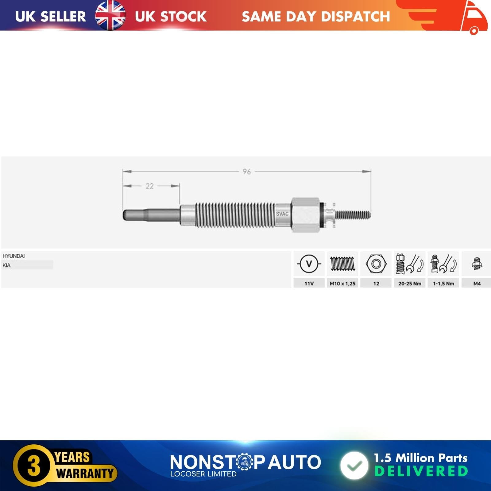 FOR HYUNDAI H 1   H 100 STAREX 2.5 D TD Y.M 11V GLOW PLUG