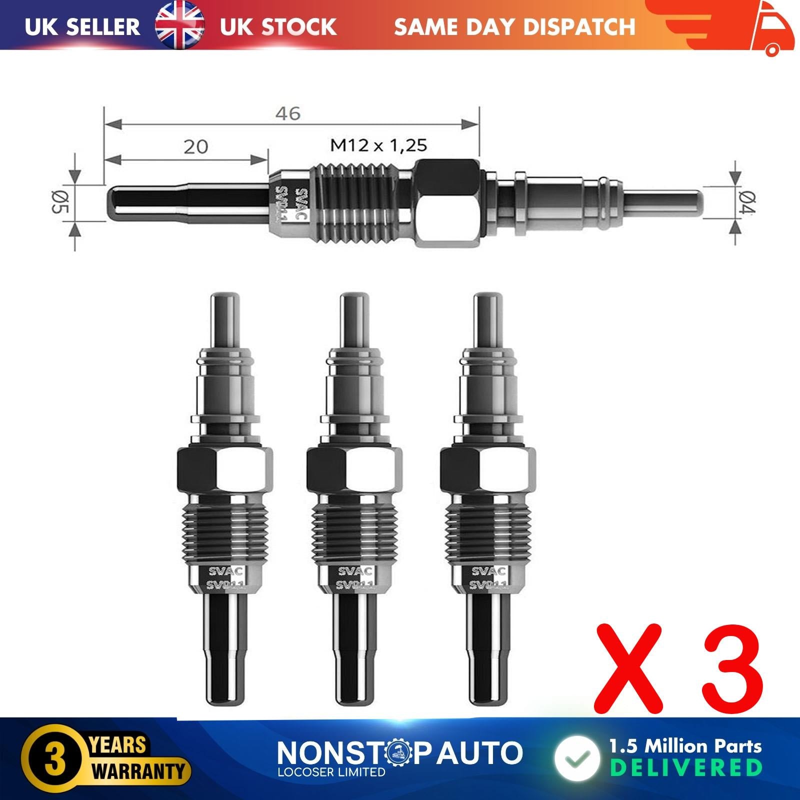 3X Glow Plugs For VOLVO S40 I S70 S80 I V40 V70 I II 850 1275580