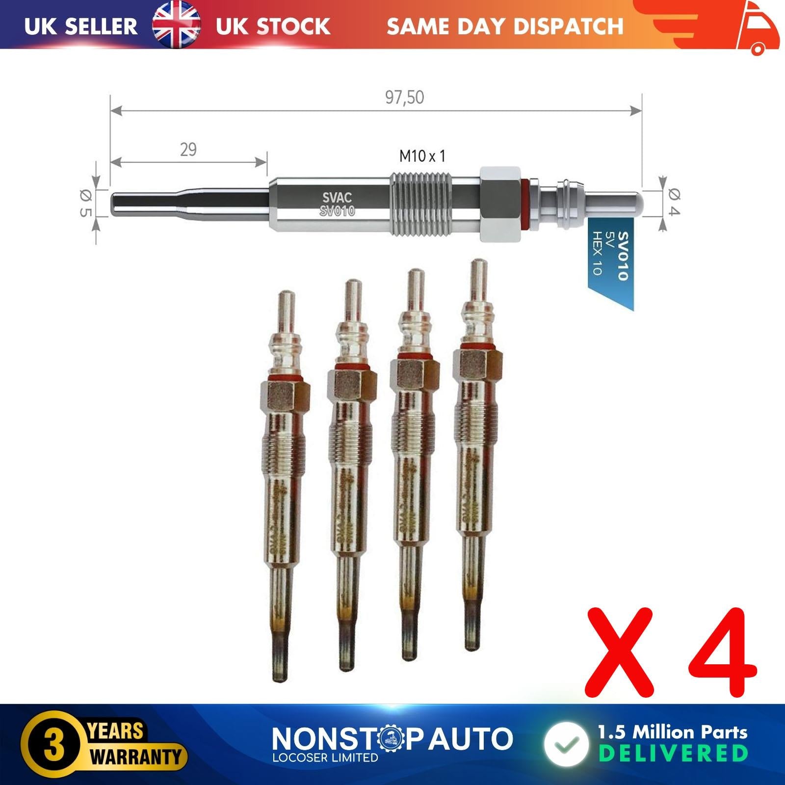 4X Glow Plugs For CHRYSLER Sebring 2.0 CRD N10591602