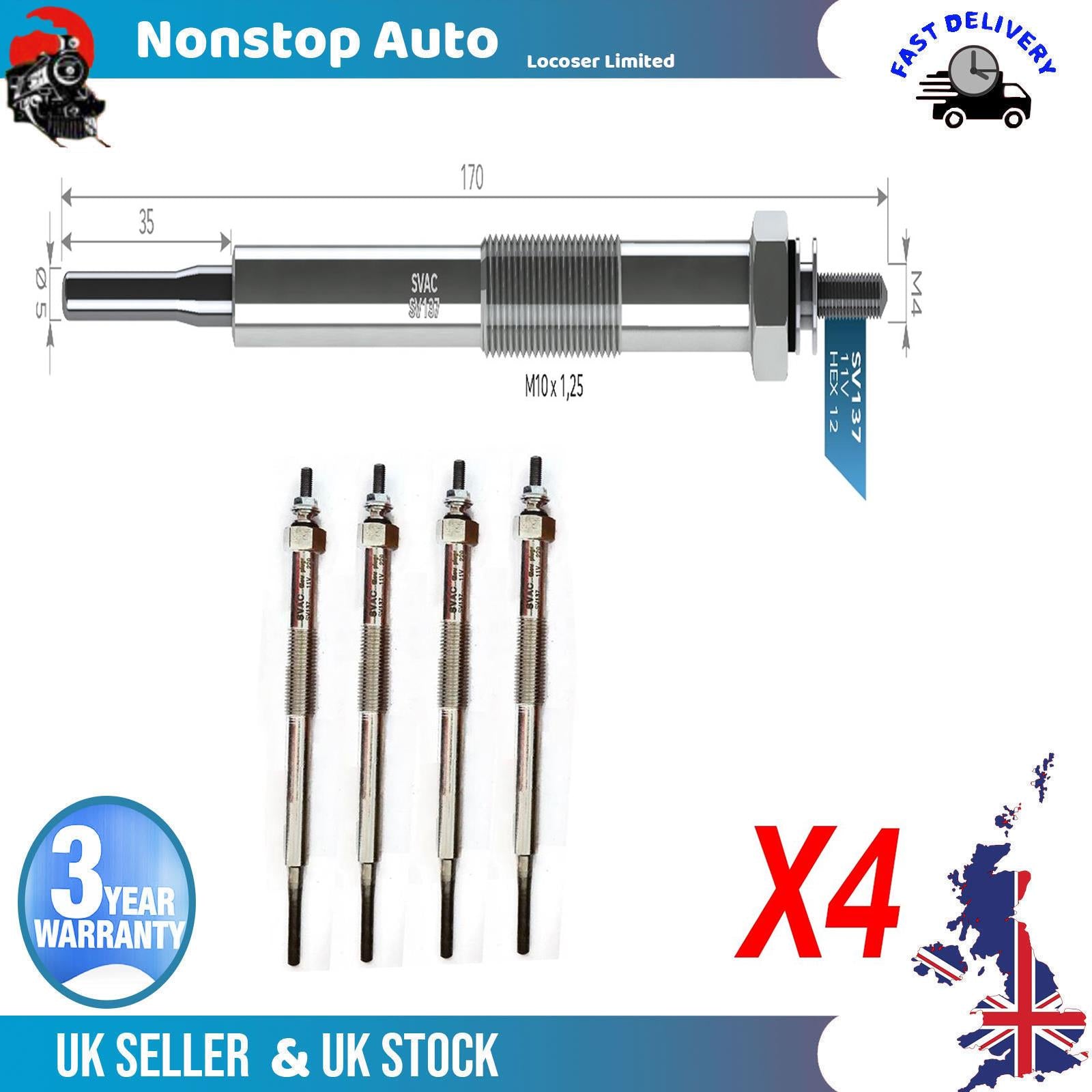 4X Glow Plugs For TALBOT Simca 1301 Tourisme 1.3 ME203539