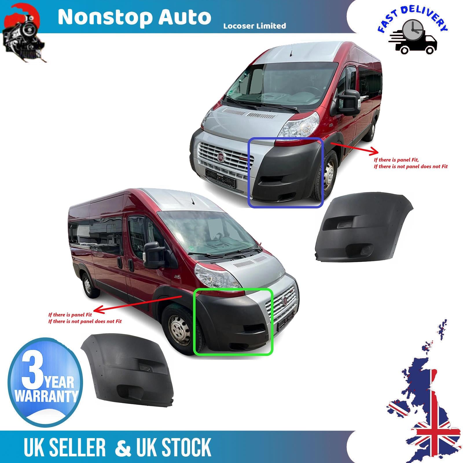 2X Front Bumper Corner Cap R+L No Fog Hole For FIAT Ducato 2006-2014