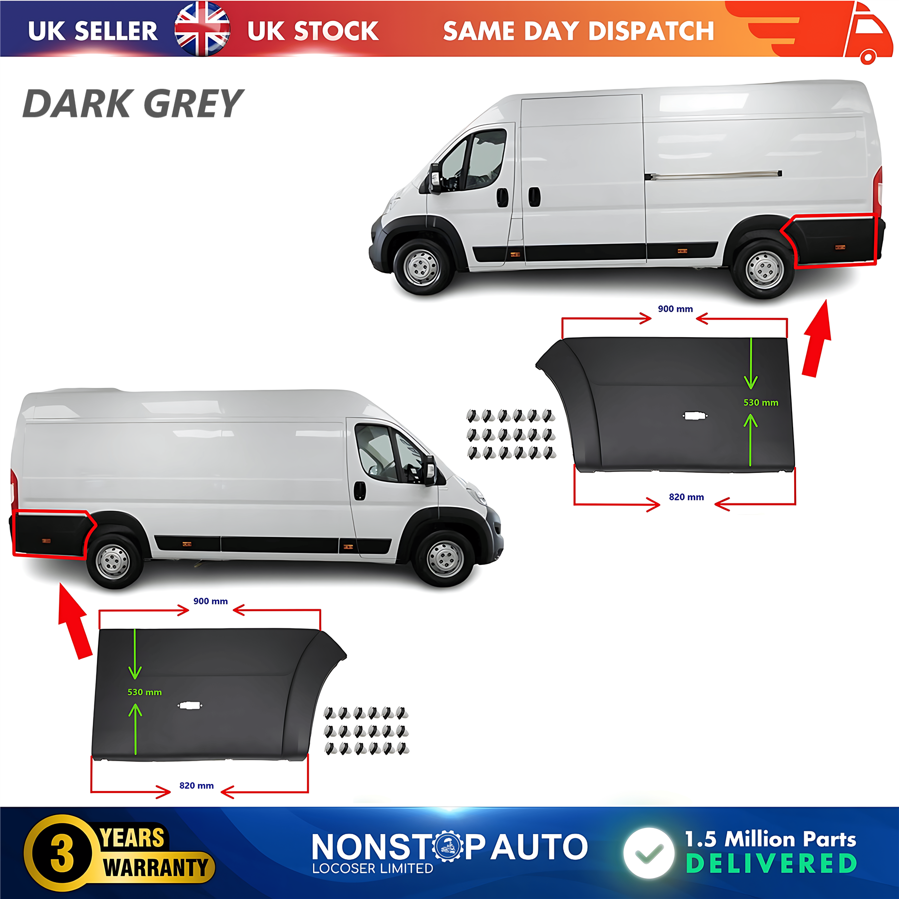2X Moulding Trim Quarter Panel Rear Left and Right For CITROEN Relay PEUGEOT Boxer FIAT Ducato 2006 on