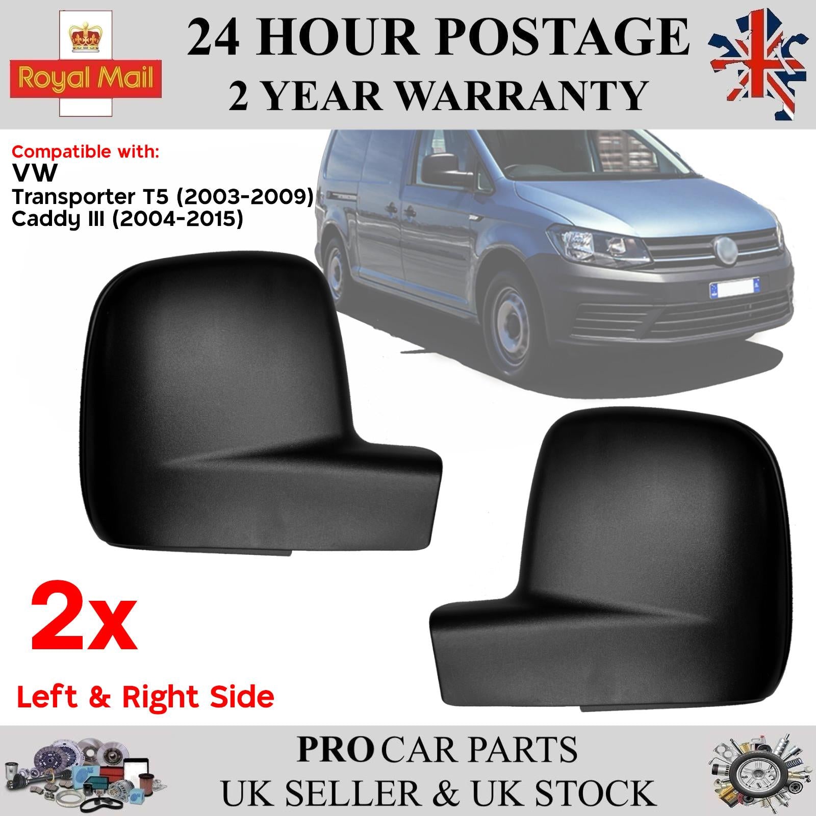2x Mirror Housing Cap Cover Left & Right For VW Caddy Transporter T5