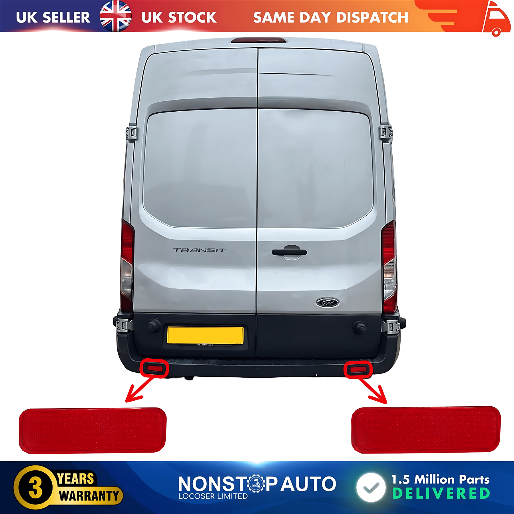 2X Rear Bumper Reflector Left and Right For FORD Transit Tourneo Connect Custom 1778456 1778457