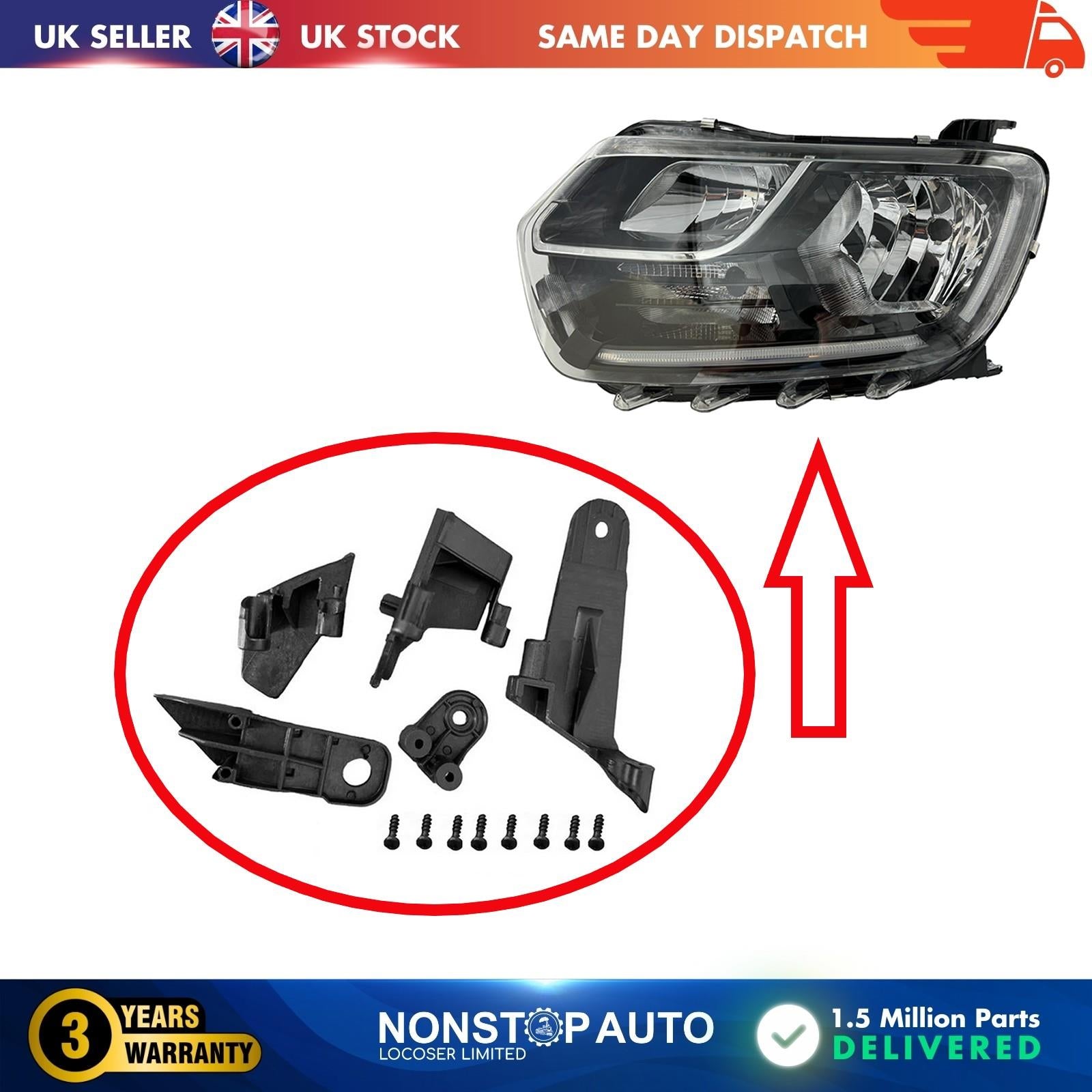 Headlight Repair Kit Bracket Mount Clips Left For DACIA Duster 2017 on 260602465R