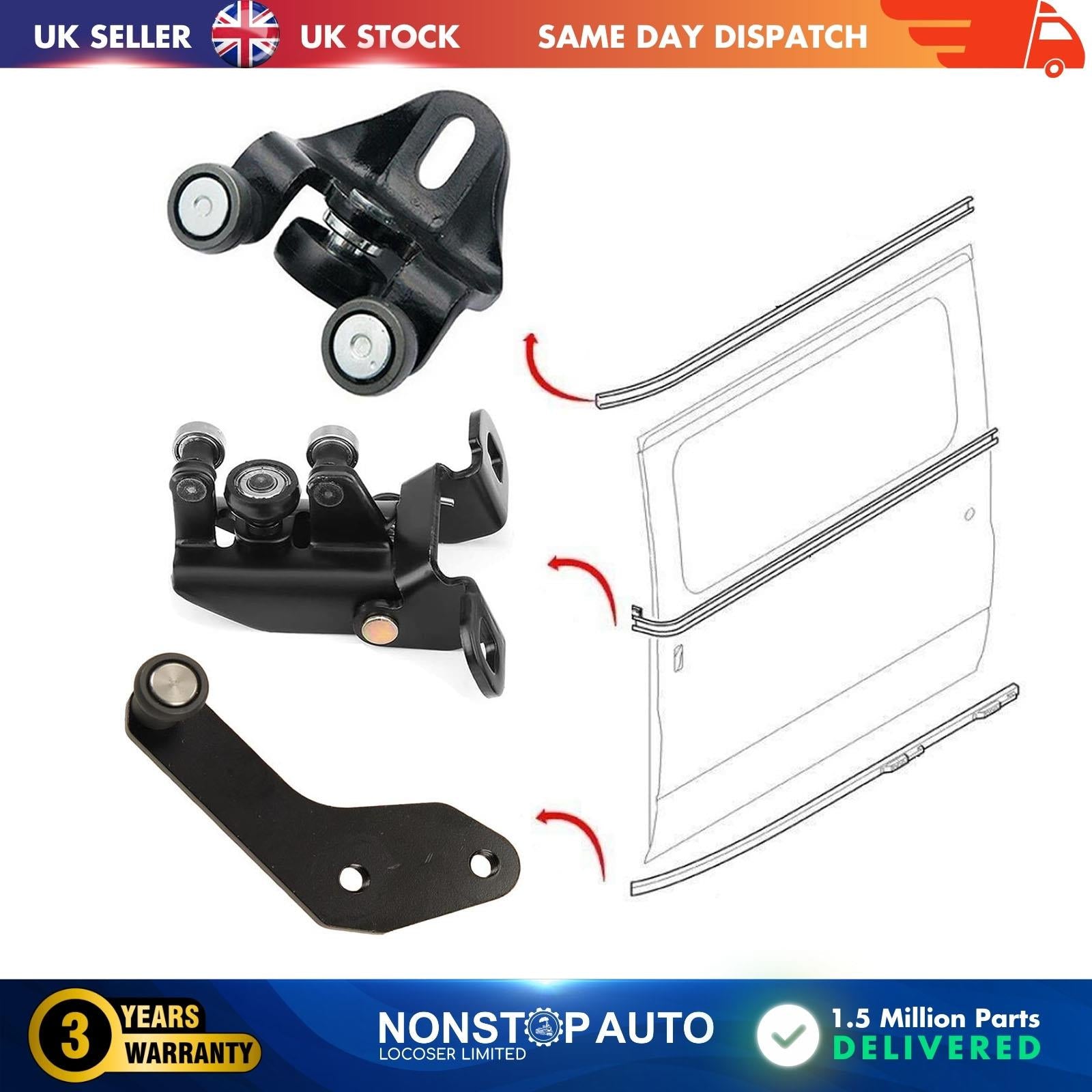 3X Sliding Door Roller Hinge Bottom Middle Top Left For FORD Transit MK6 MK7