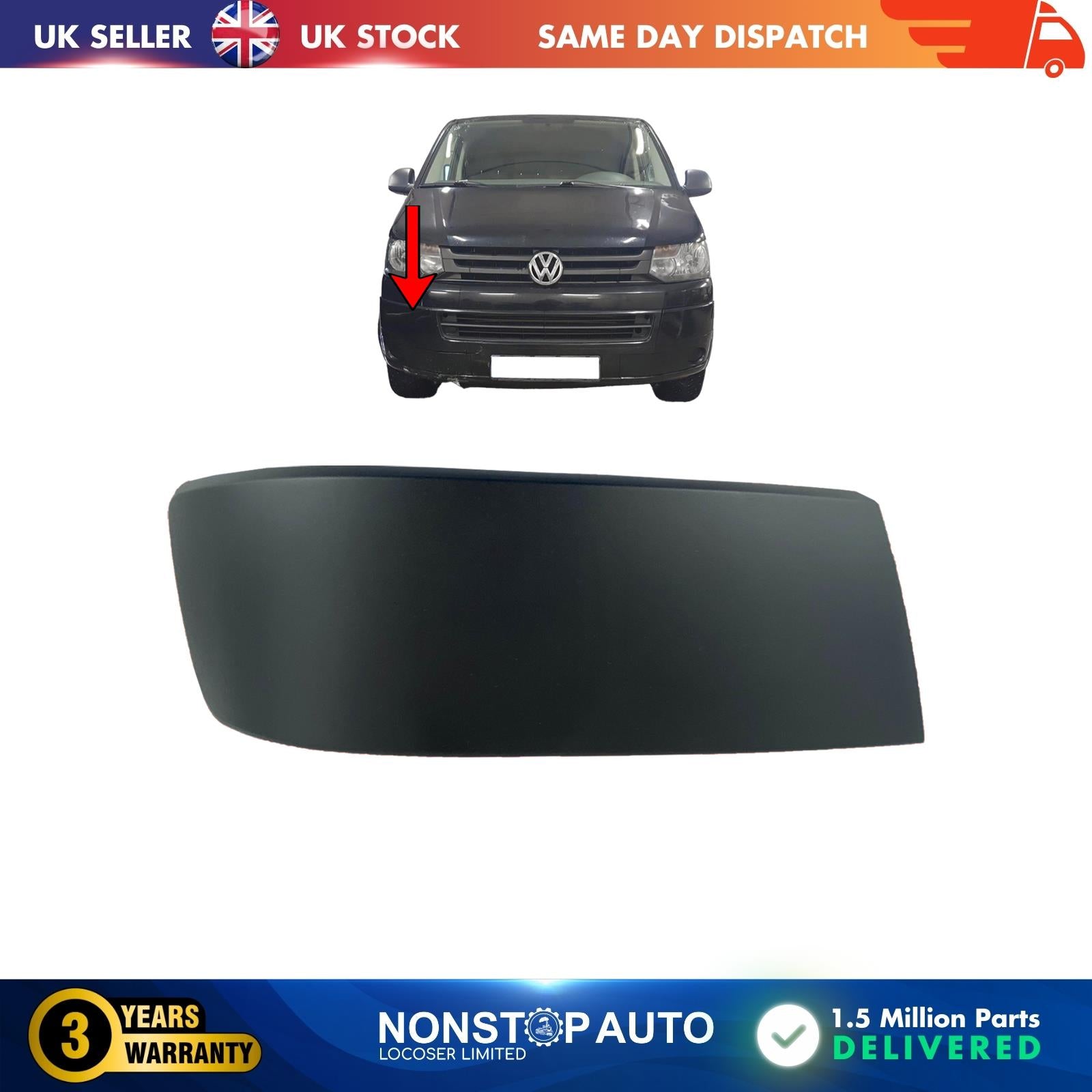 VOLKSWAGEN TRANSPORTER T5 MULTIVAN CARAVELLE  FRONT BUMPER MOULDING RIGHT 7E0807820 (2003-2015)