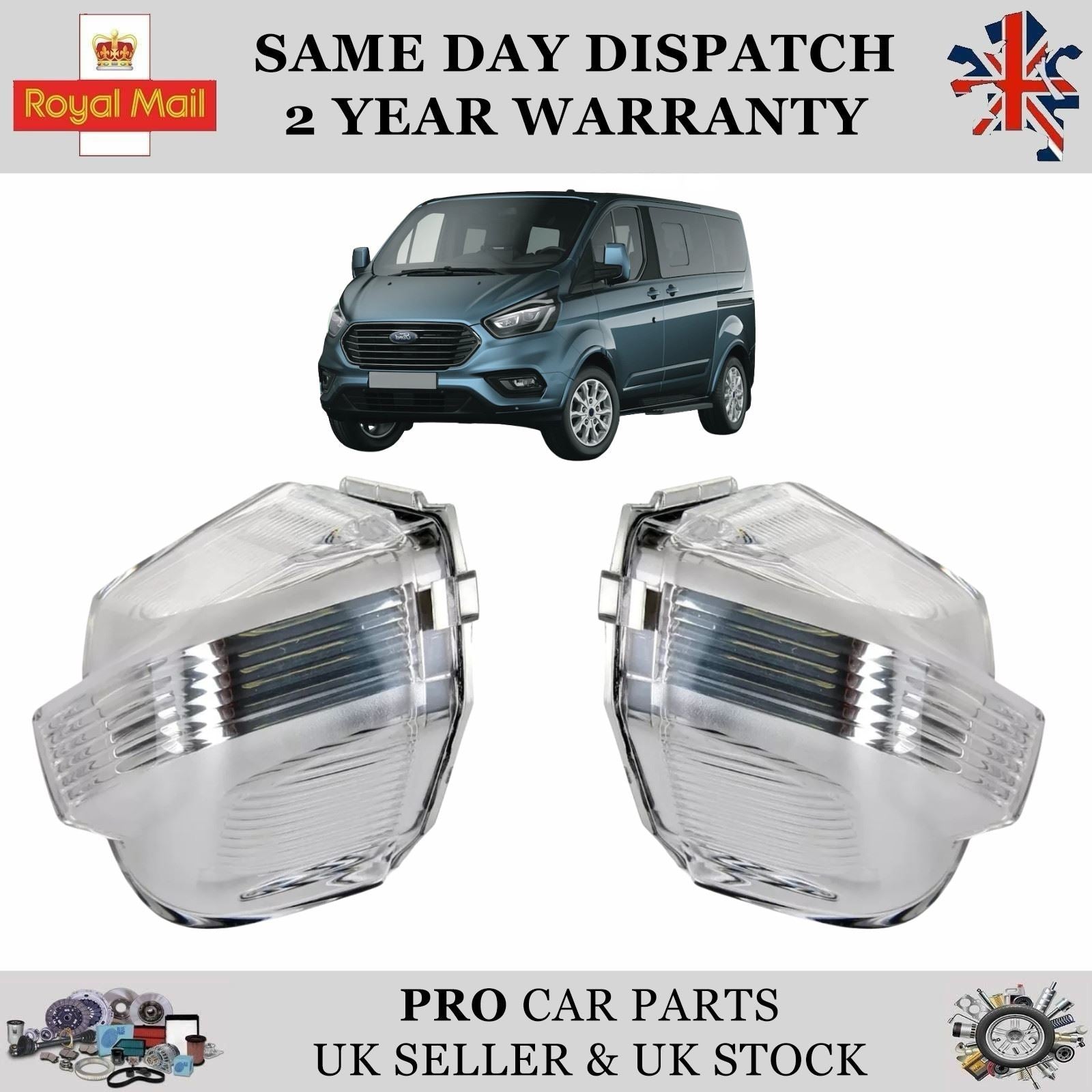 Wing Mirror Indicator Lamp Lens Clear L + R For Ford Transit Custom 2012-2023