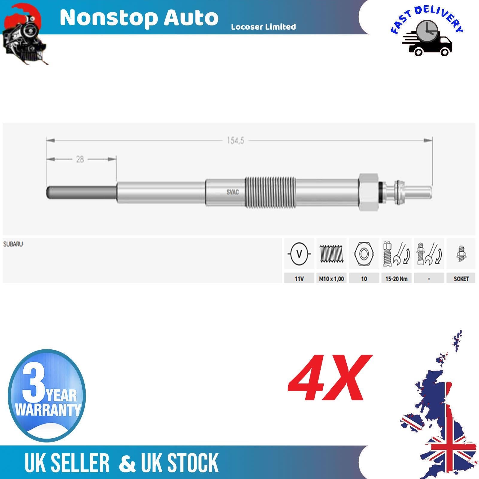 4X Glow Plugs For SUBARU Forester Impreza Legacy IV V Outback XV 2.0 D AWD