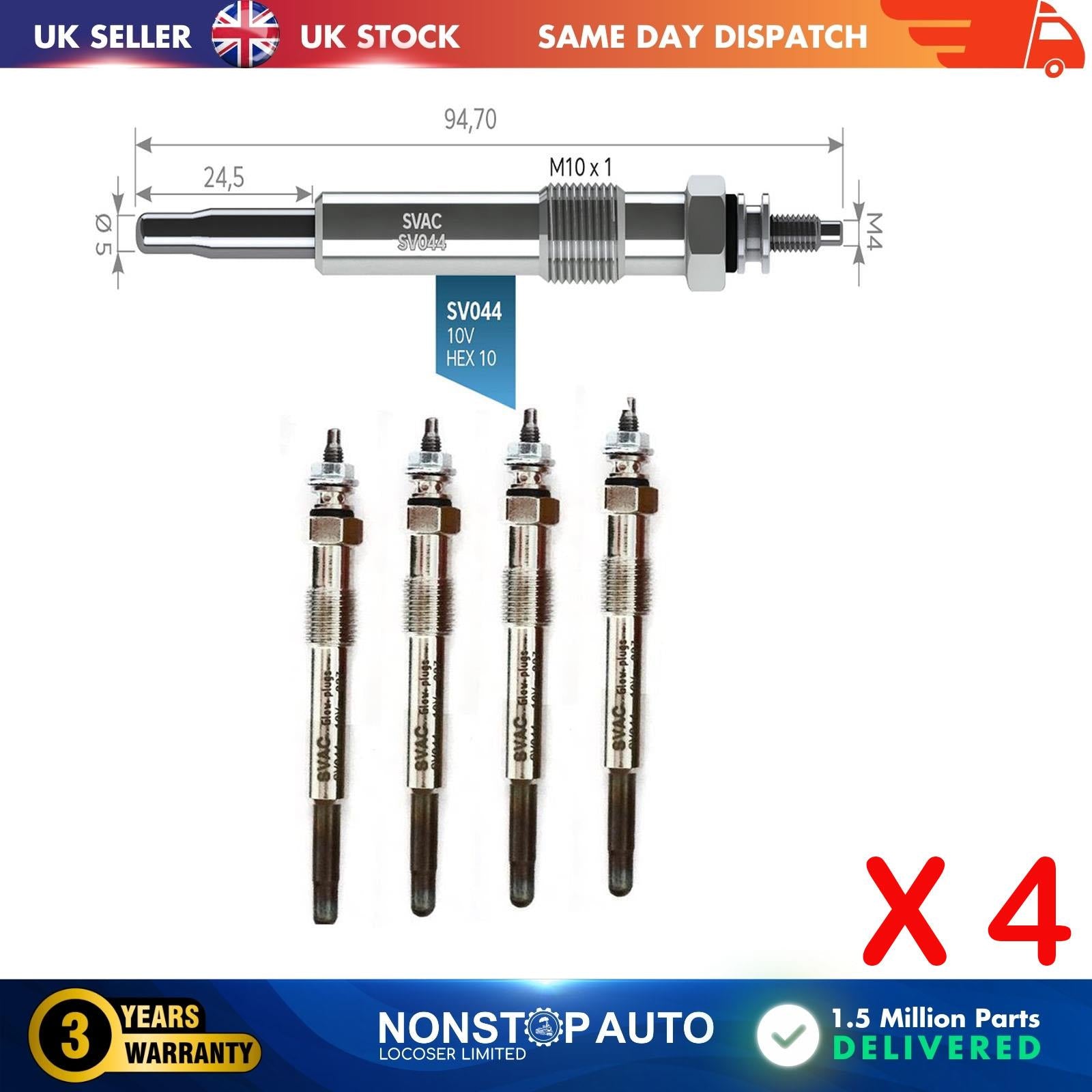 4X Glow Plugs For FORD C-Max Fiesta Focus I II Galaxy II Mondeo IV S-Max Tourneo Transit XS4U6M090AB