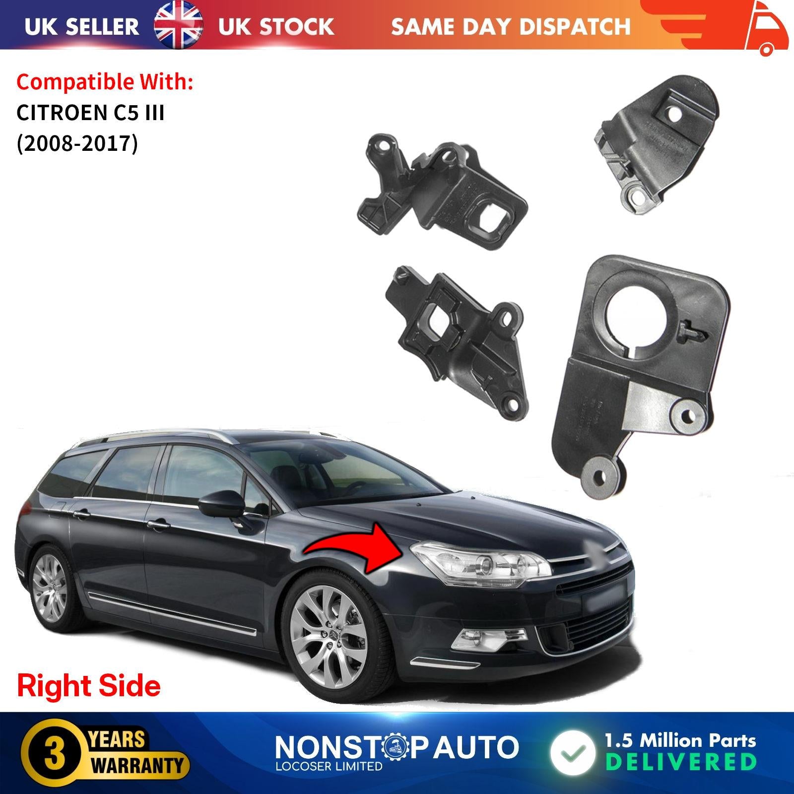 Headlight Repair Kit Bracket Mount Clips Right For CITROEN C5 III 2008-17 6212F1