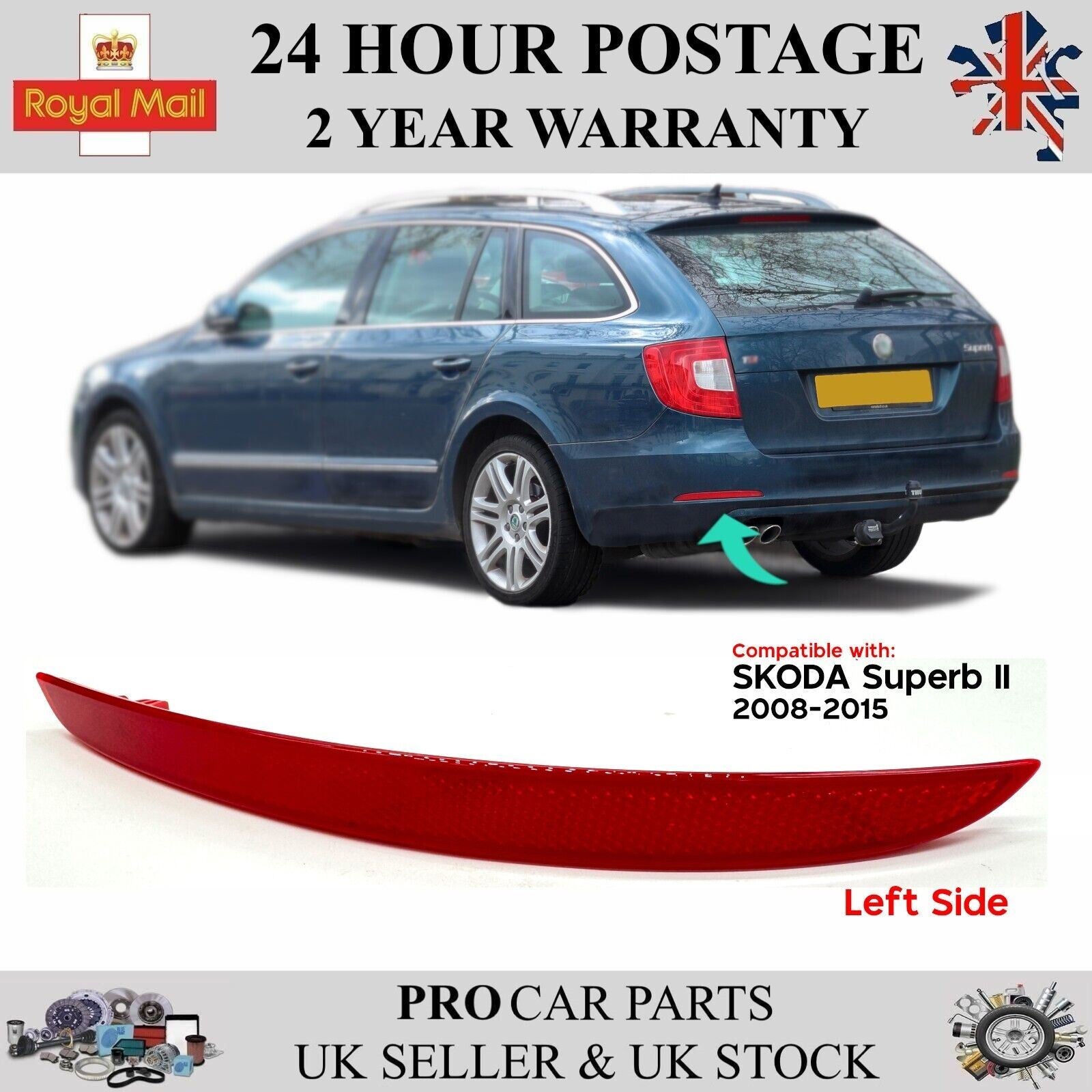 Rear Bumper Reflector Left For Skoda Superb II 2 3T 2008-2015 3T9945105