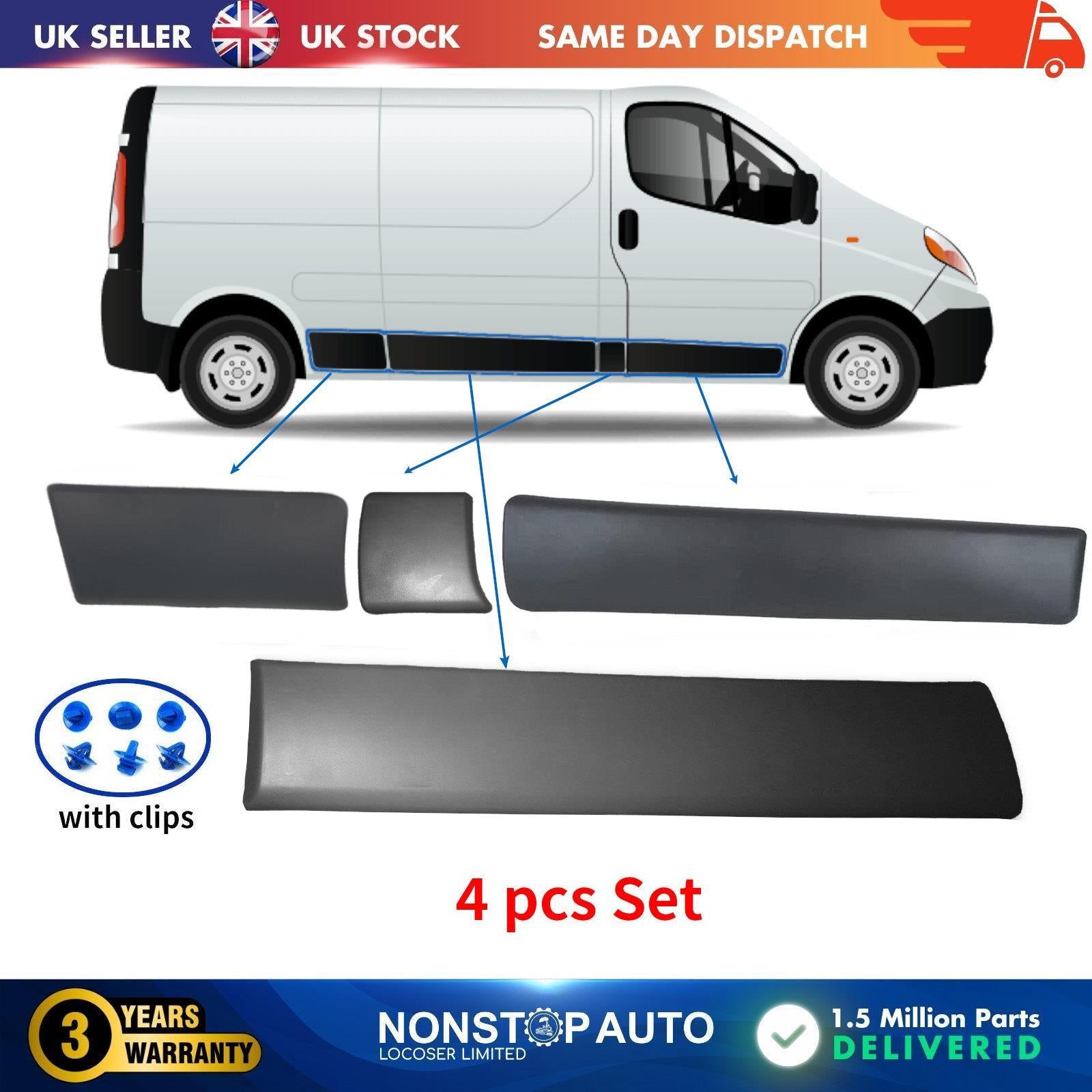 4 PCS DOOR PANEL MOULDING STRIP SET RIGHT SIDE FITS RENAULT Trafic MK2 VAUXHALL OPEL Vivaro  NISSAN Primastar  4408634