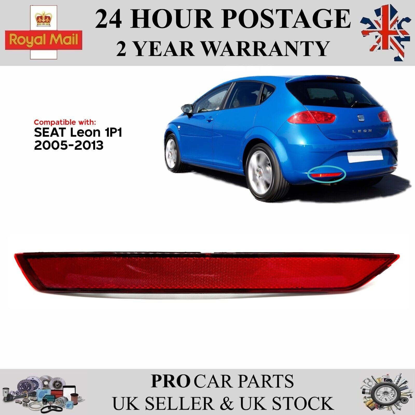 For Seat Leon 1P1 2005 - 2013 Rear Bumper Reflector Left Side 1P0945105D